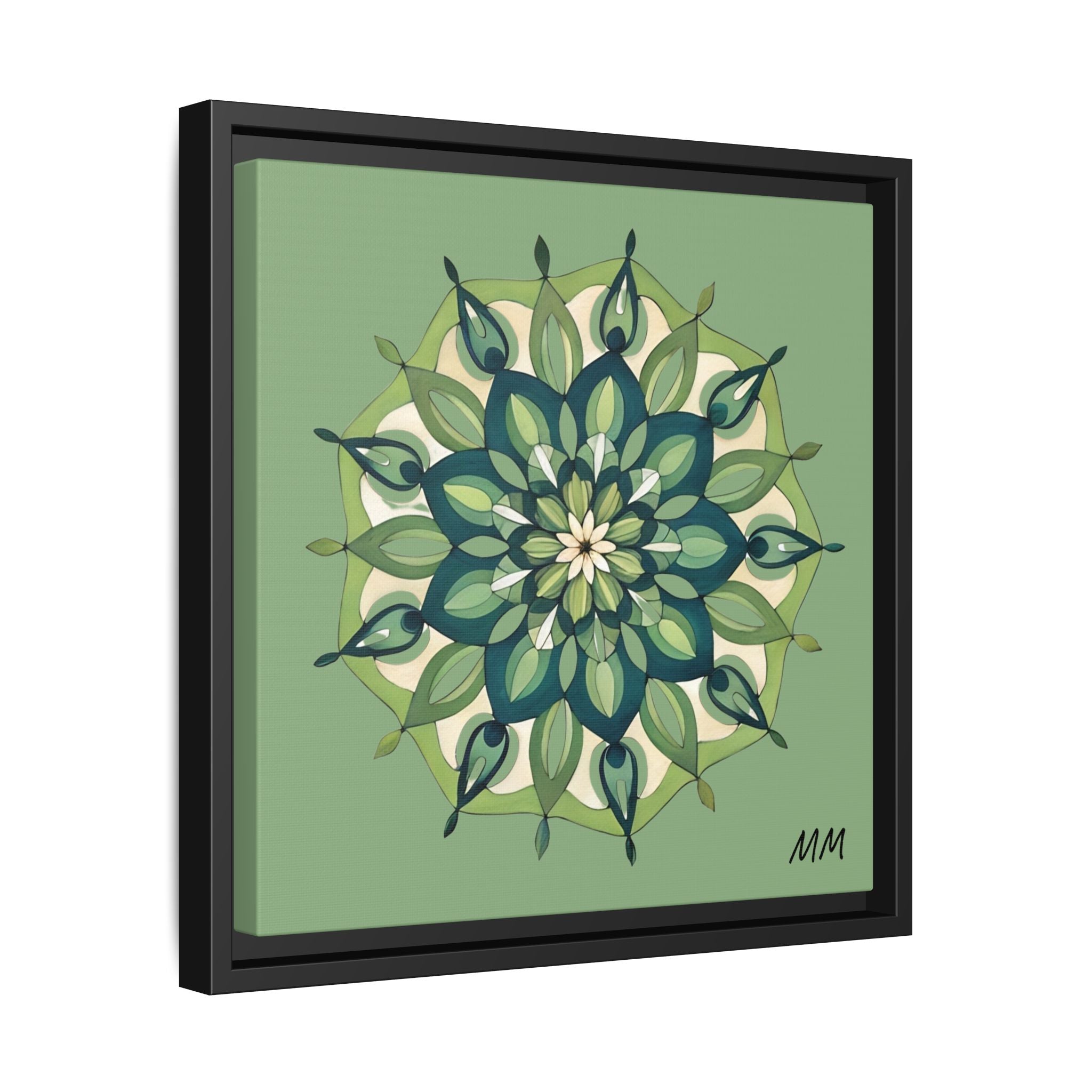 Evie Green Floral Mandala Matte Canvas Framed Wall Art
