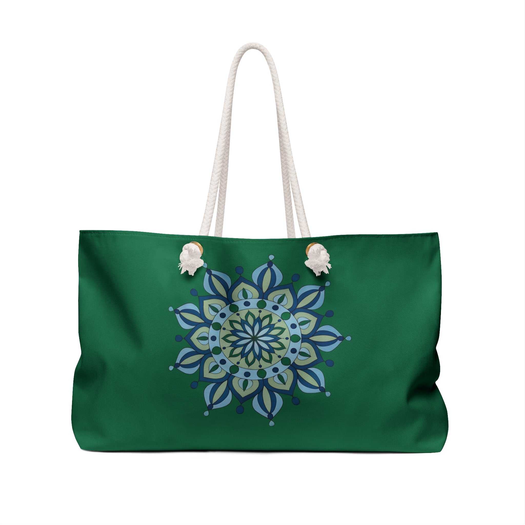 Esme Green Mandala Weekender Bag — Boho Travel Tote for Beach, Yoga & Weekend Getaways