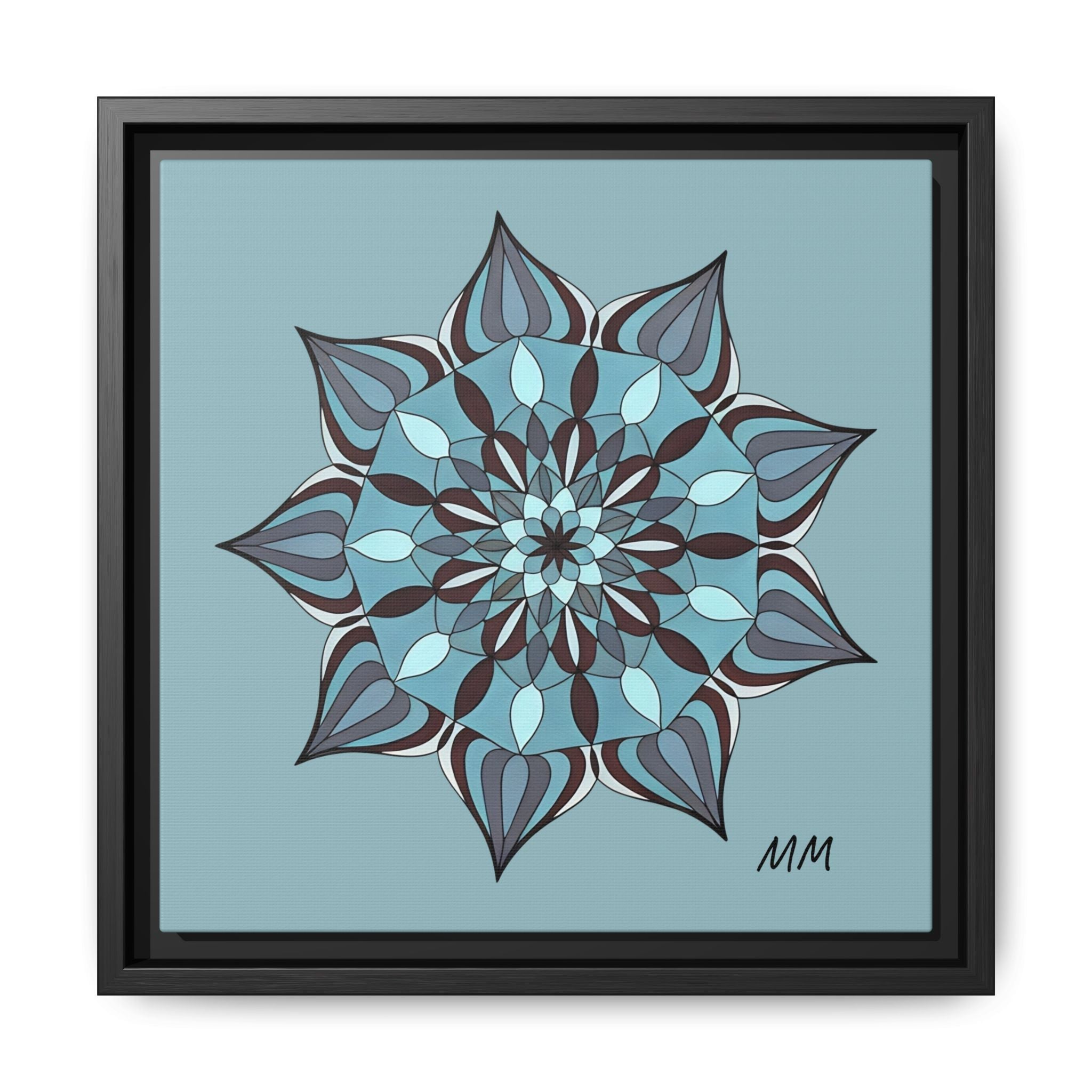 Wren Framed Blue Mandala Canvas Art – Matte Floral Wall Decor
