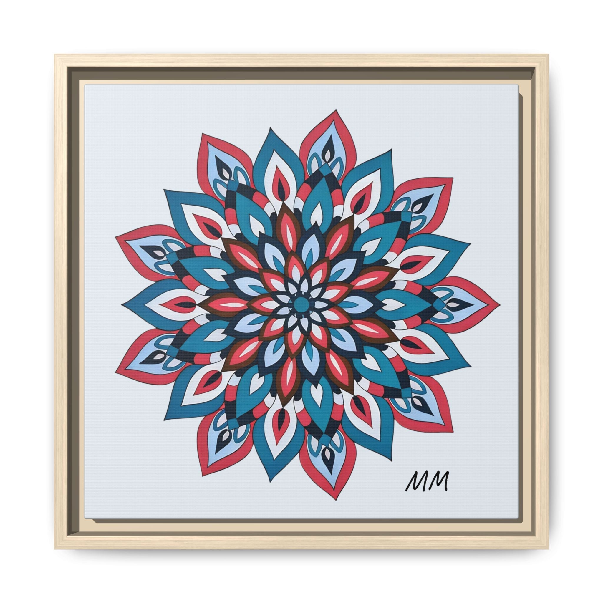 Quinn Framed Mandala Wall Art Print — Blue & Coral Floral Canvas