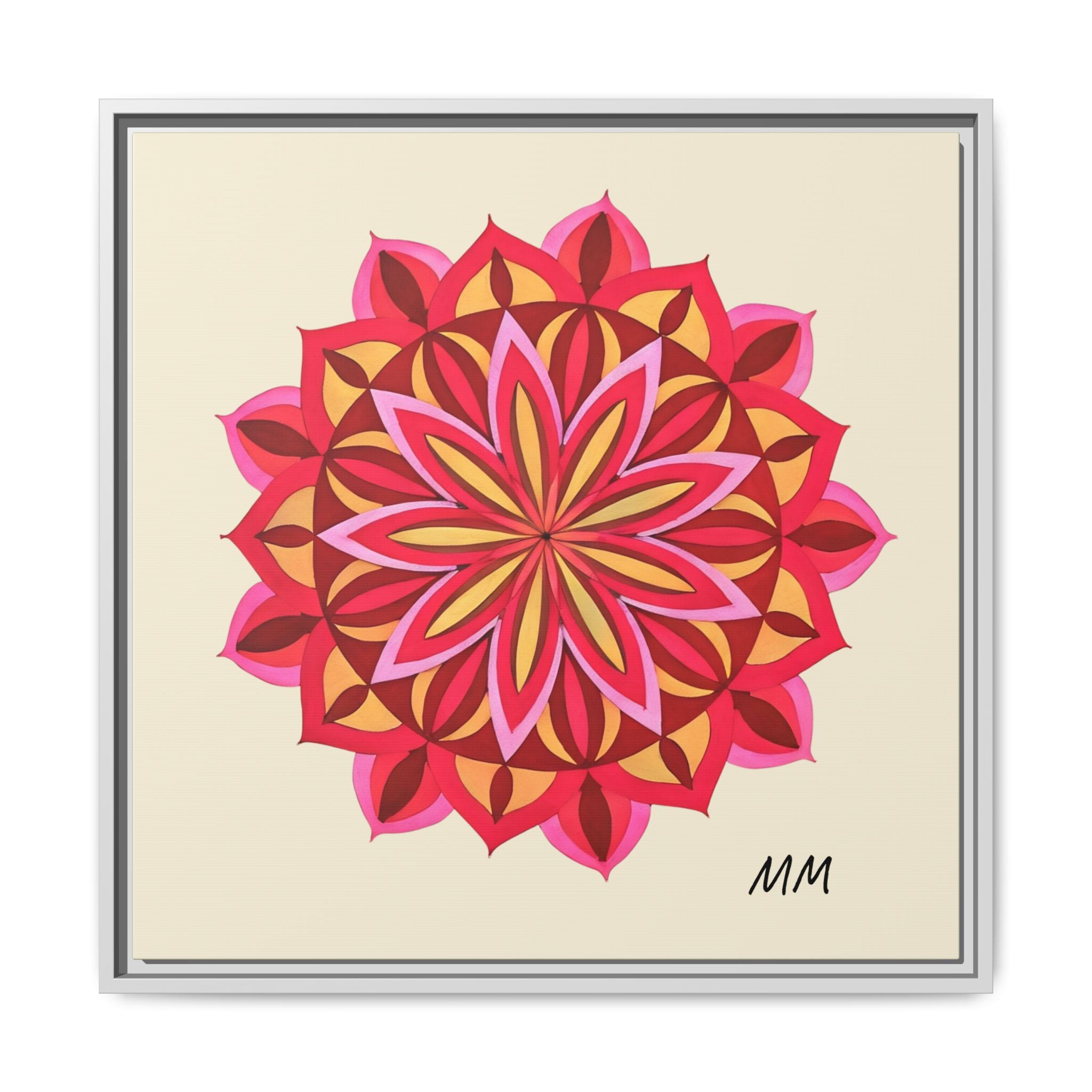 Elodie Framed Floral Mandala Canvas Art — Pink & Red Decorative Wall Print