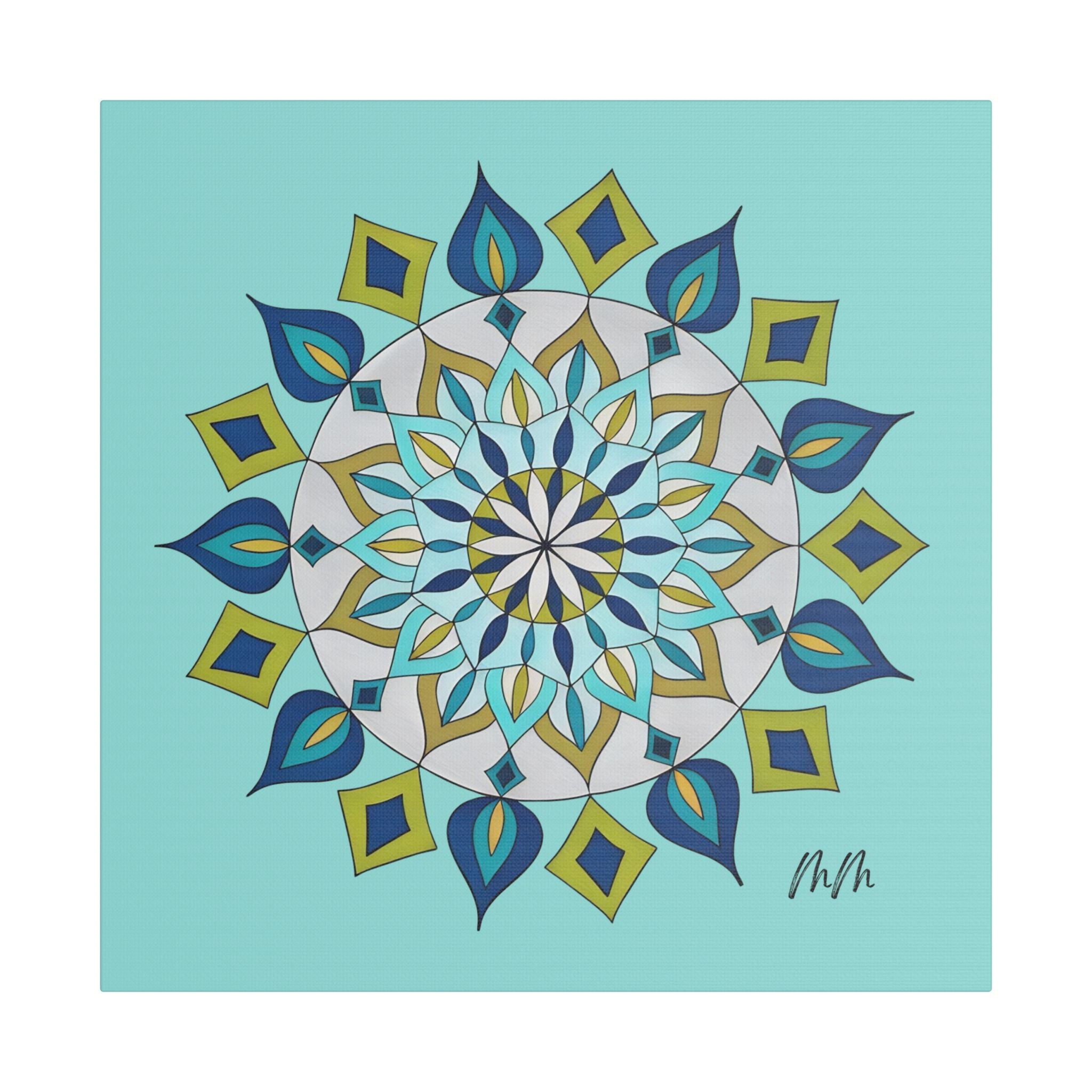Emry Mandala Turquoise Satin Canvas Print — Geometric Wall Art