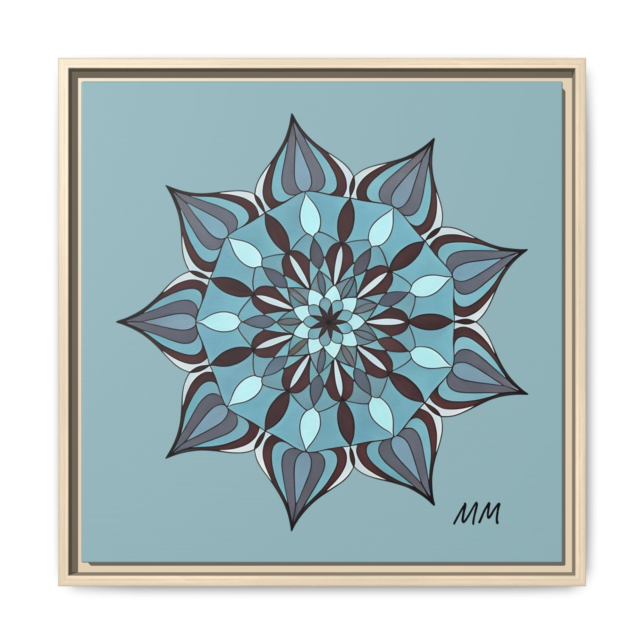 Wren Framed Blue Mandala Canvas Art – Matte Floral Wall Decor