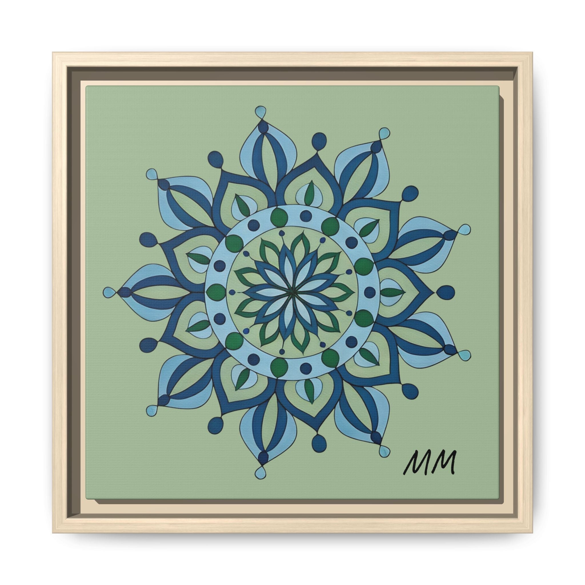 Esme Framed Blue-Green Mandala Matte Canvas Wall Art
