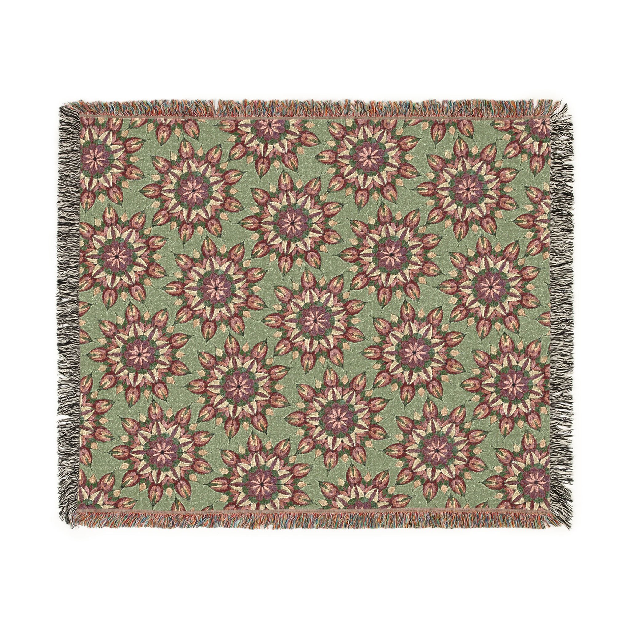 Avery Mandala Woven Blanket — Bohemian Floral Medallion Throw (Green / Purple)