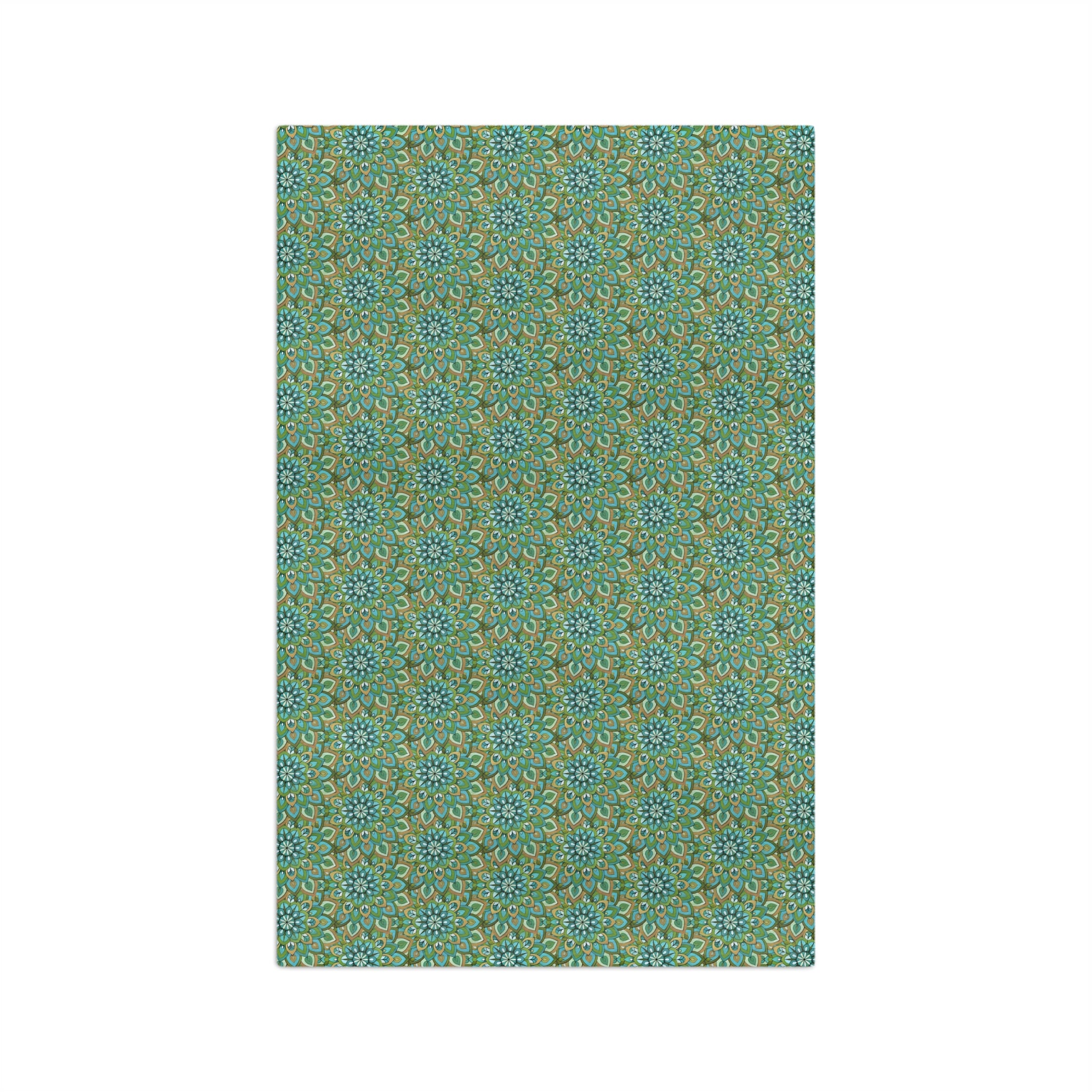 Mary Mandala Microfiber Tea Towel — Green Blue Floral Mosaic Pattern | Decorative Kitchen Towel
