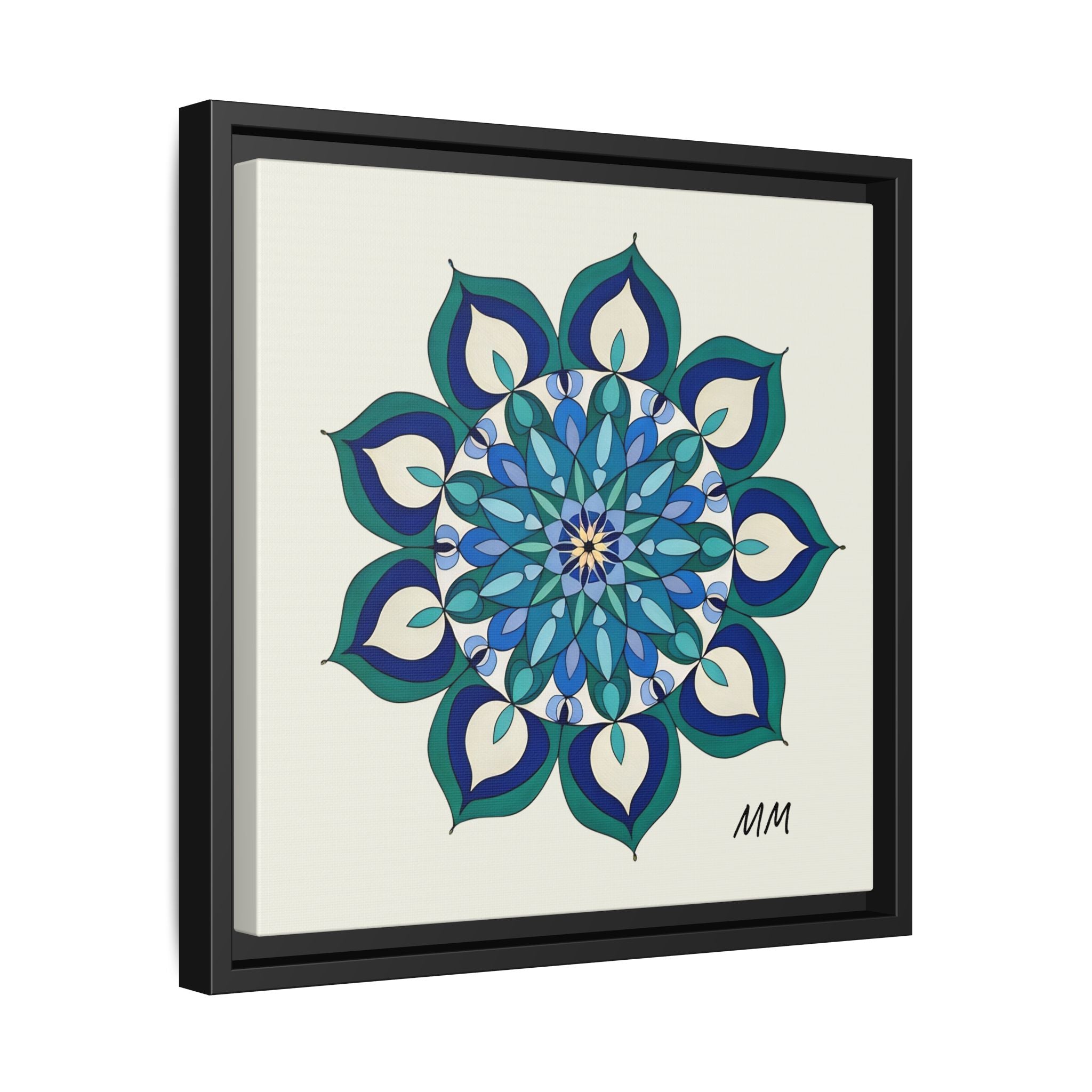 Lottie Framed Blue Green Mandala Wall Art — Matte Canvas Print