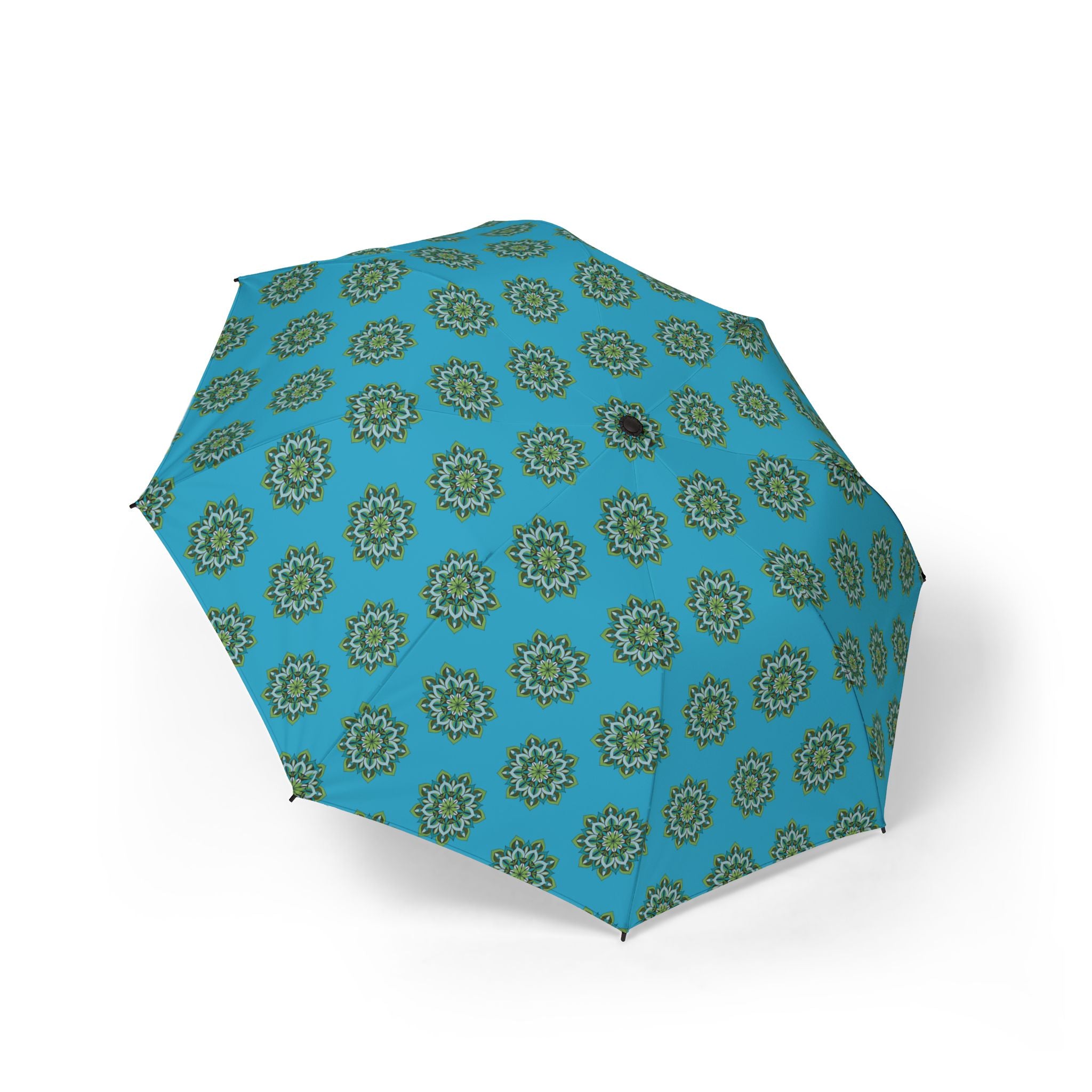 Lynne Mandala Art Compact Foldable Umbrella — Teal Mandala Semi-Automatic Travel Umbrella