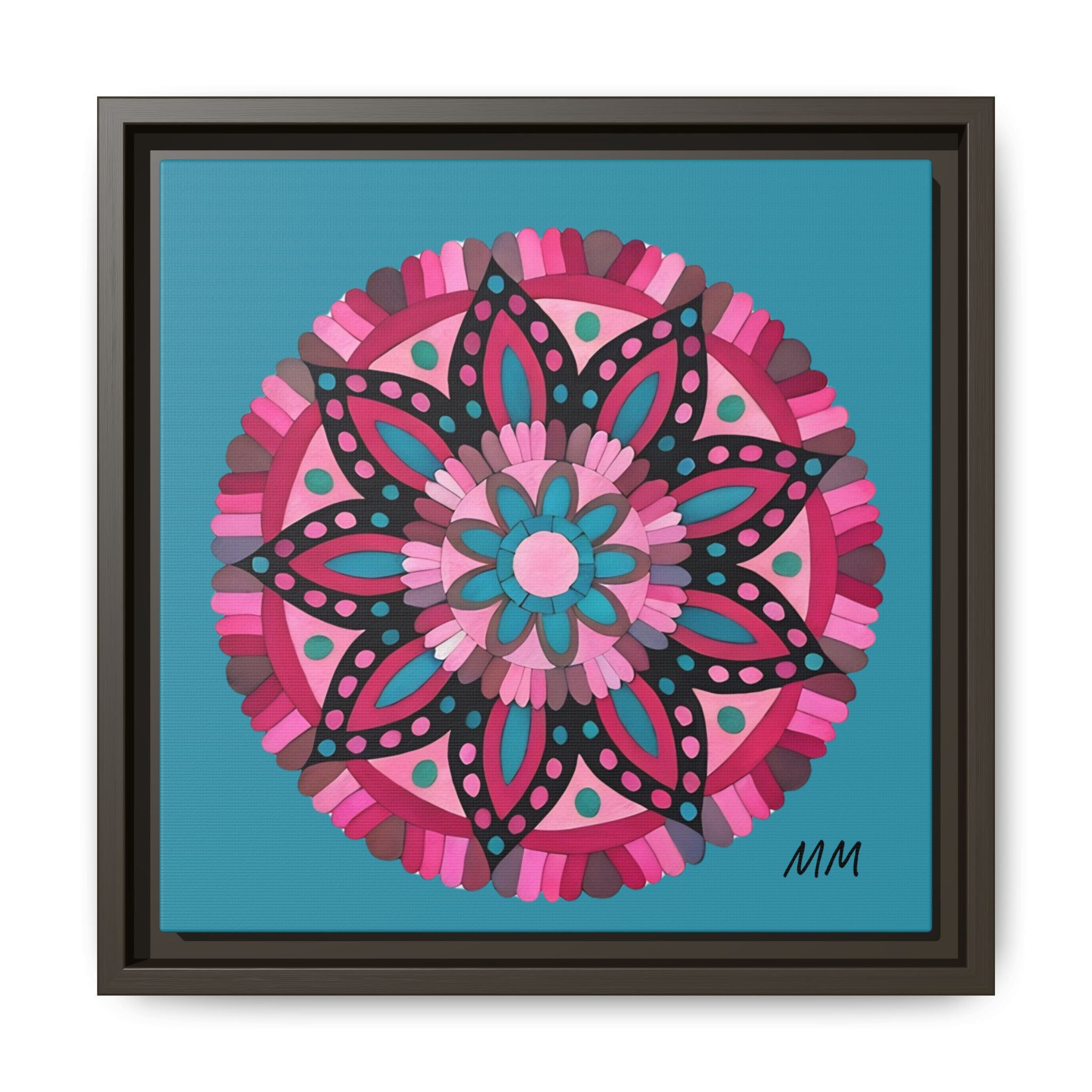 Lennon Framed Floral Mandala Canvas Art – Pink & Teal Decorative Wall Print