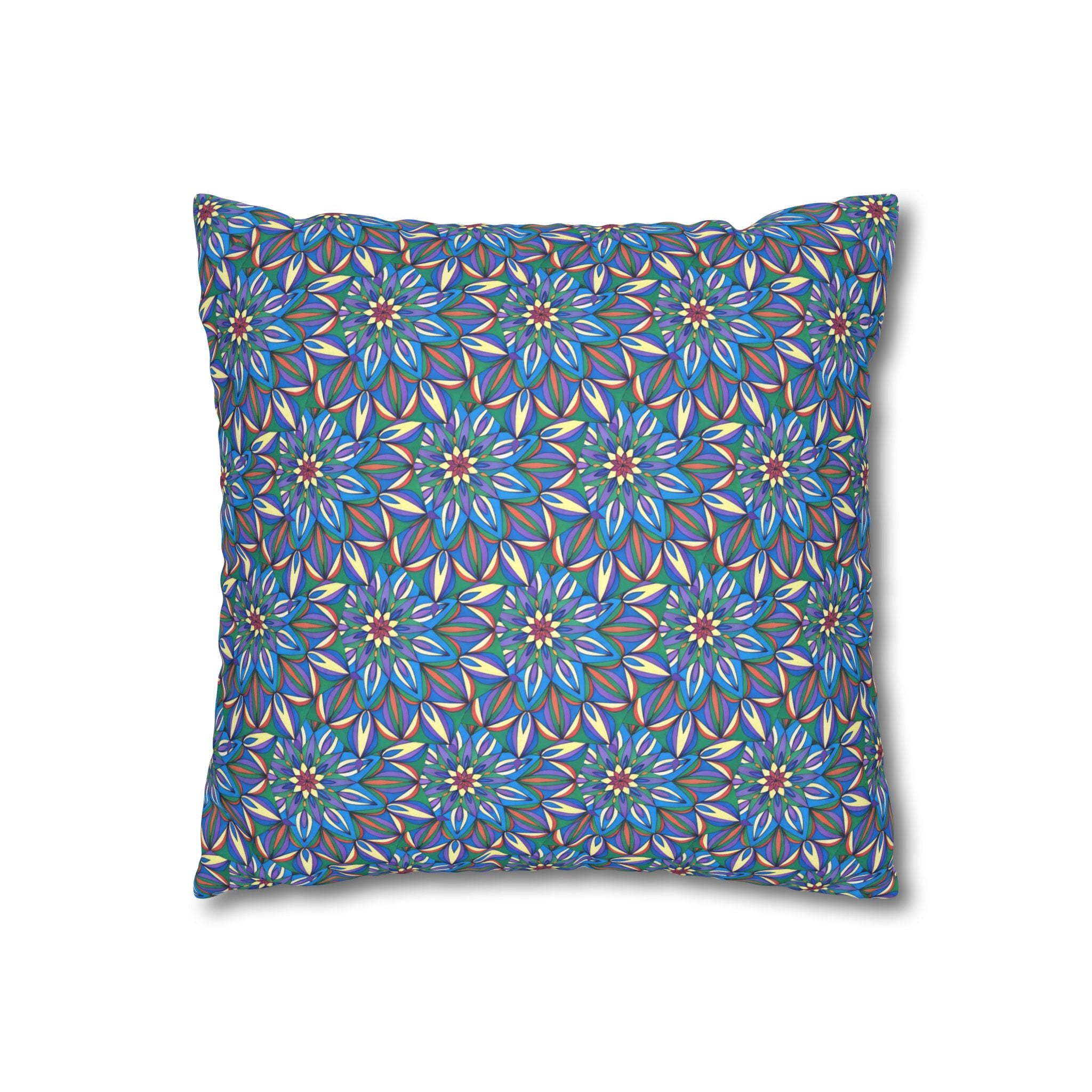 Faux Suede Pillowcase — Blue Floral Mandala Decorative Cushion Cover