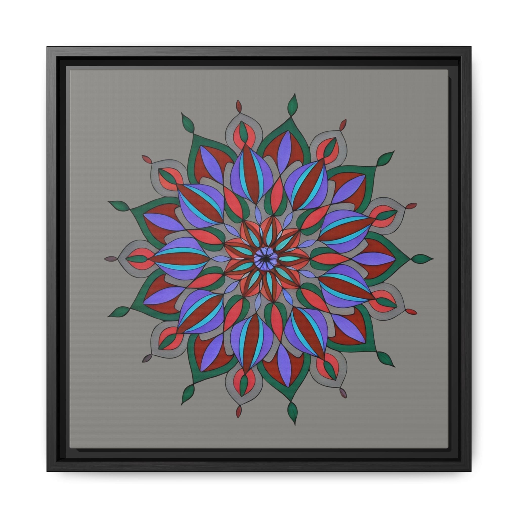 Maya Framed Floral Mandala Matte Canvas Wall Art — Teal Boho Home Decor