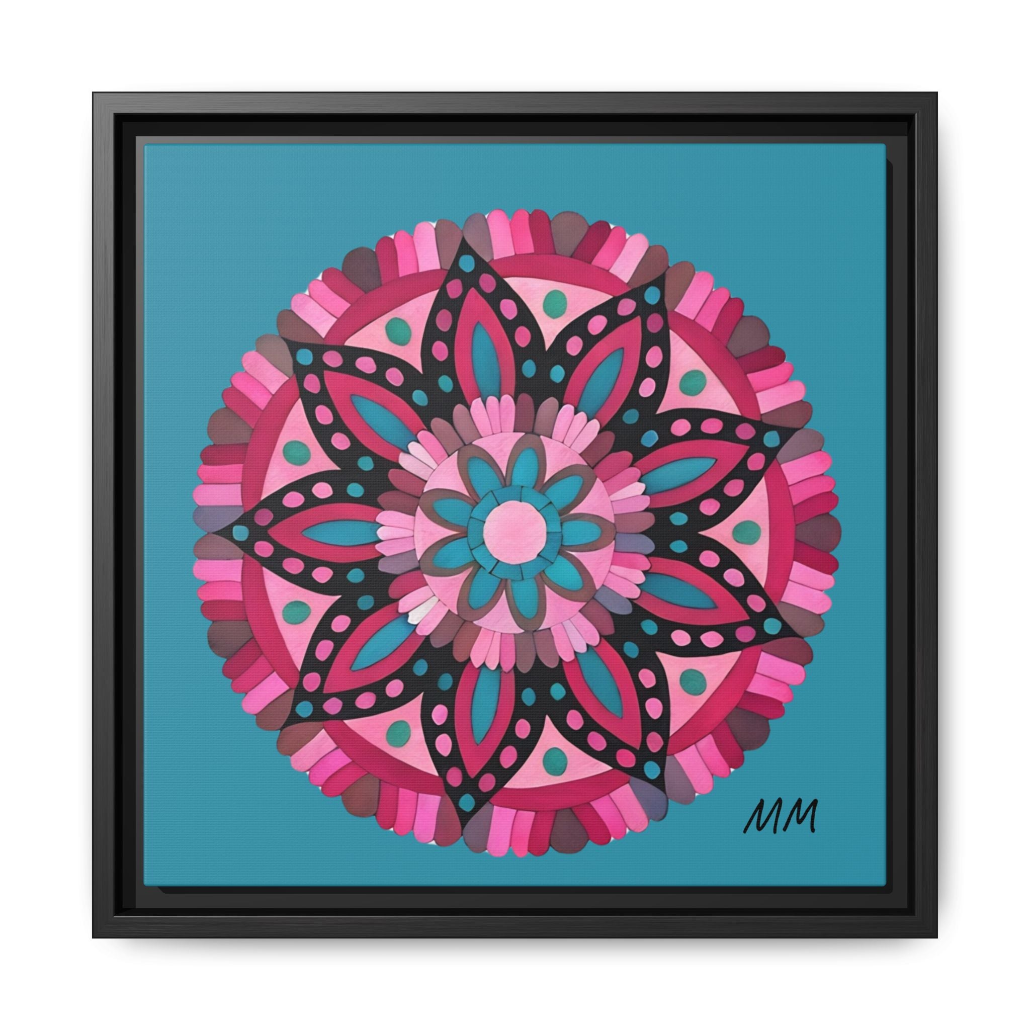 Lennon Framed Floral Mandala Canvas Art – Pink & Teal Decorative Wall Print