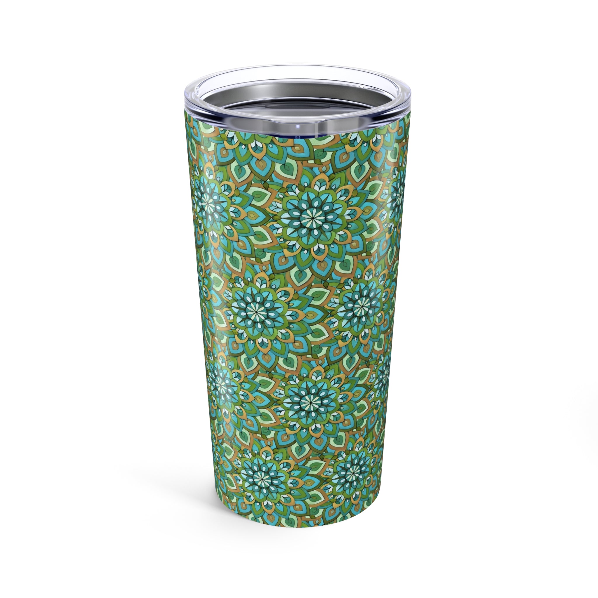 Mary Mandala 20oz Insulated Tumbler — Green Boho Floral Mandala Pattern