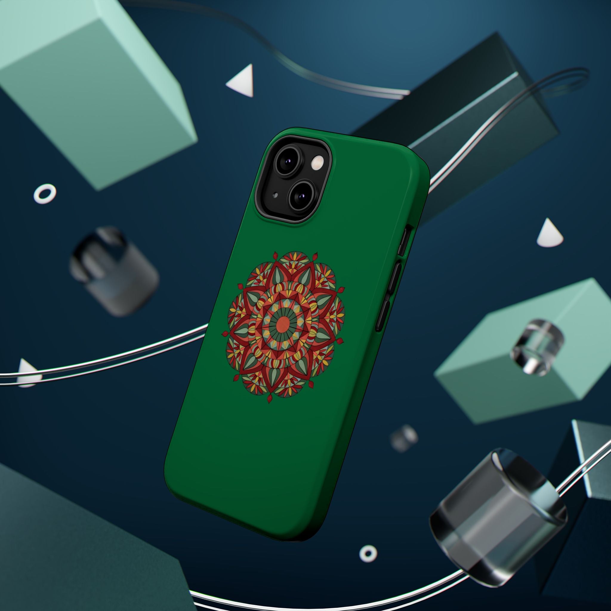 Thalia Mandala Art Impact-Resistant Magnetic Phone Case — Red Green Floral Mosaic