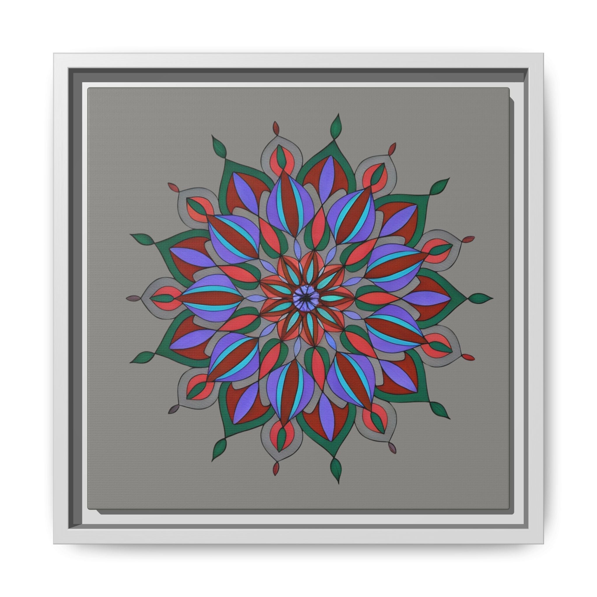 Maya Framed Floral Mandala Matte Canvas Wall Art — Teal Boho Home Decor