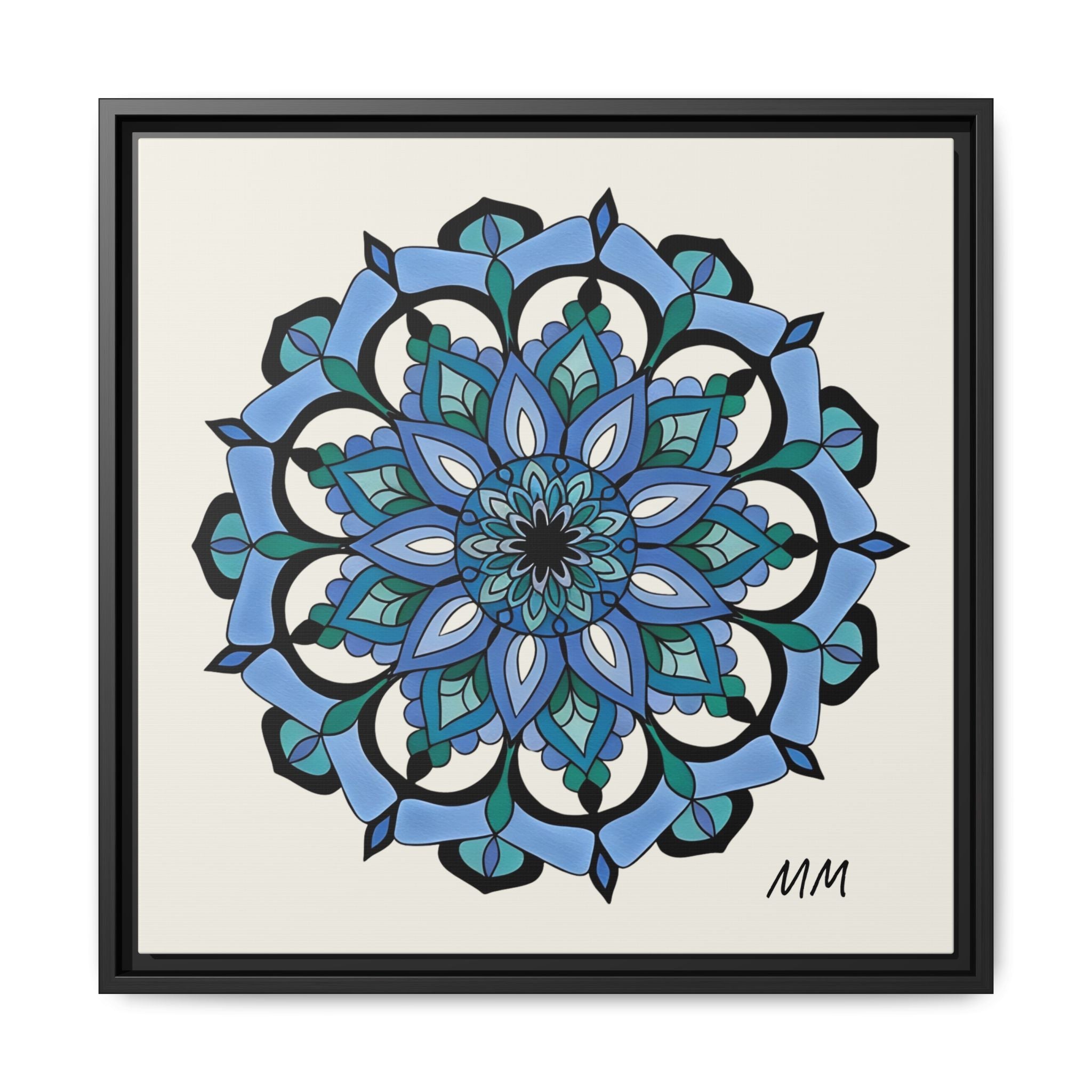 Leilani  Blue Floral Mandala Framed Canvas Art — Matte Multi-Color Wall Decor