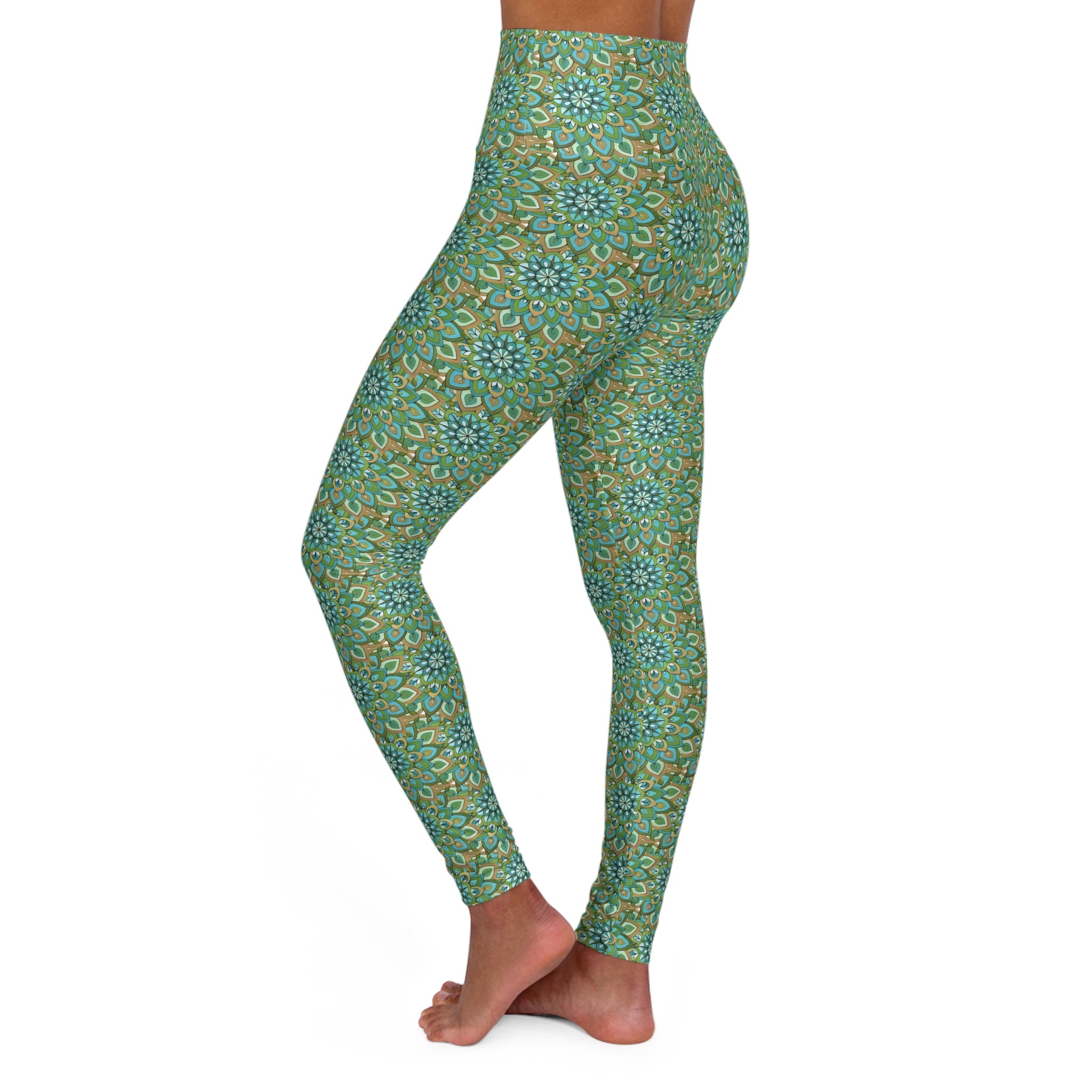 Mary Mandala High-Waisted Yoga Leggings — Green Floral Mandala All-Over Print