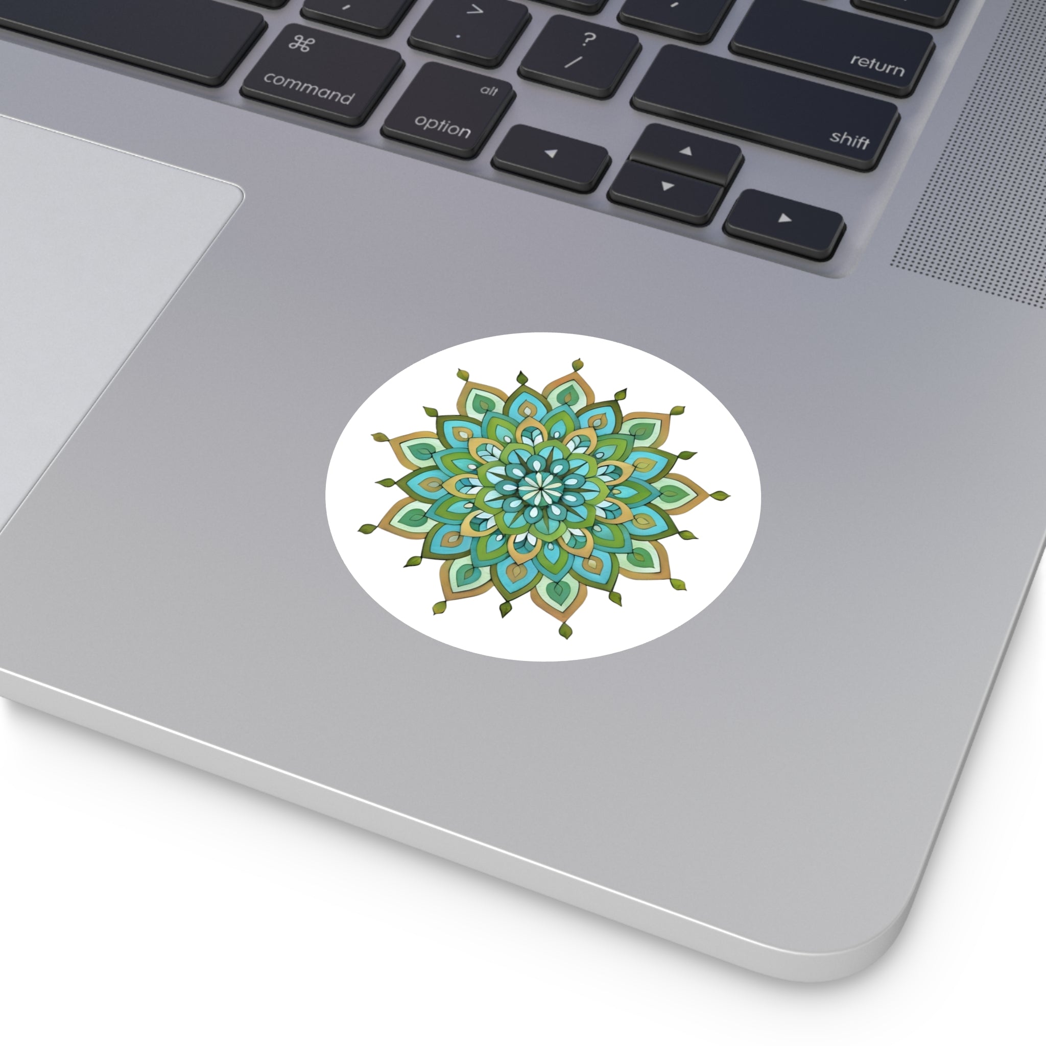 Mary Mandala Round Vinyl Sticker — Floral Boho Decorative Decal Teal Green