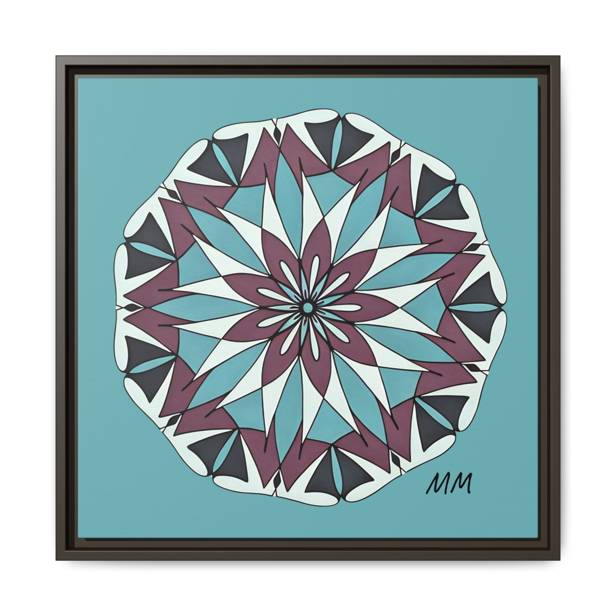 Milani Framed Mandala Canvas Wall Art — Teal & Plum Geometric Design