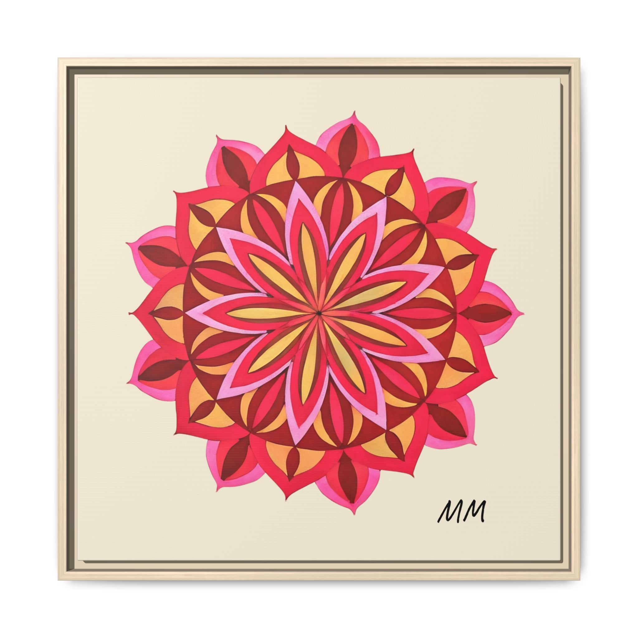 Elodie Framed Floral Mandala Canvas Art — Pink & Red Decorative Wall Print