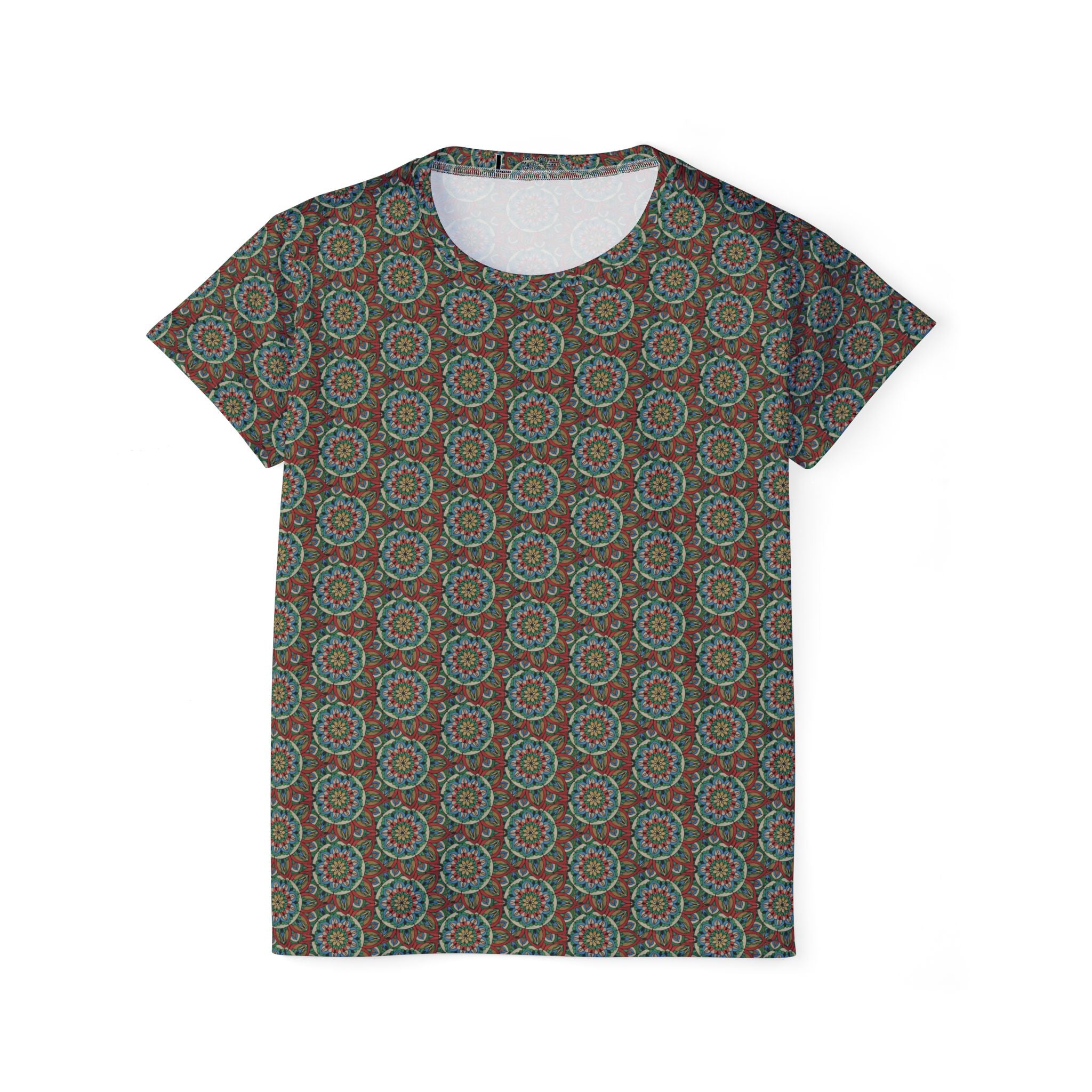 Elliot Mandala Art Women's Patterned Sports Jersey — Teal & Rust Geometric All-Over Print