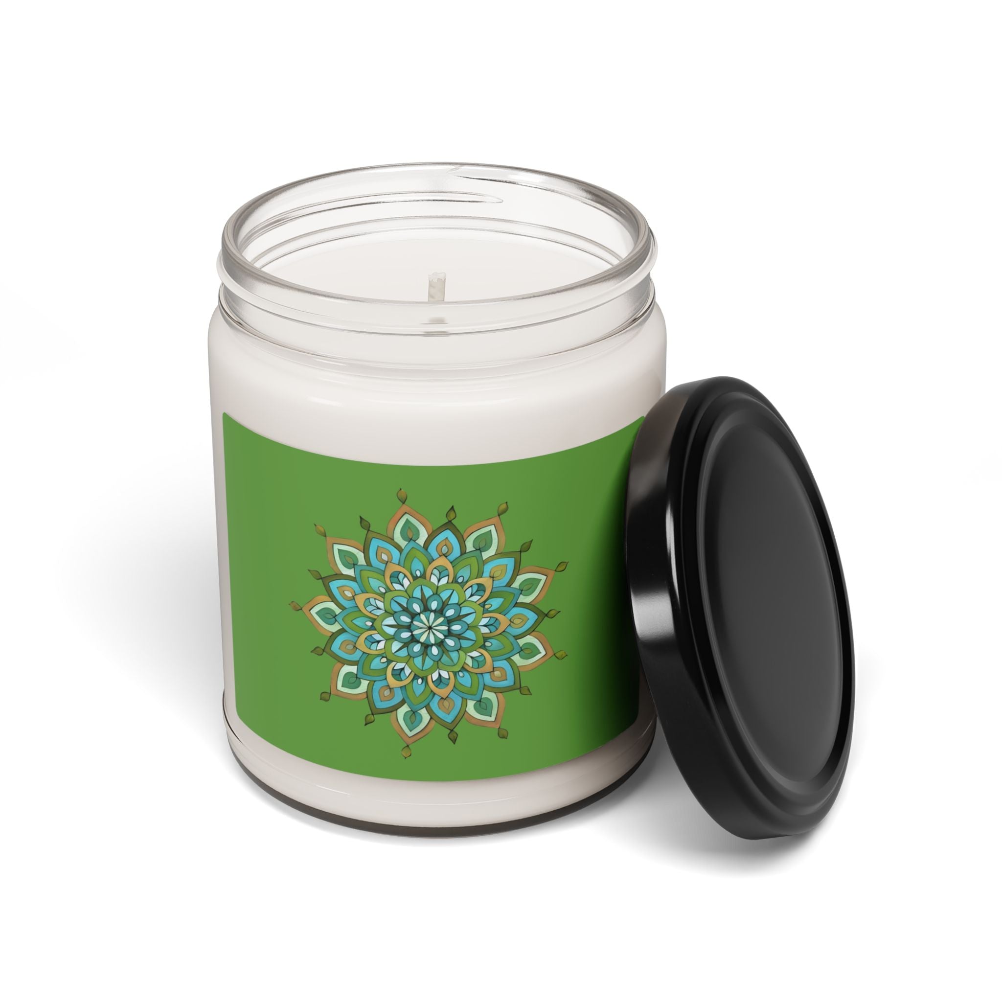Mary Mandala Infinite Hue Soy Candle — 9oz Scented Jar Candle with Green Mandala Design