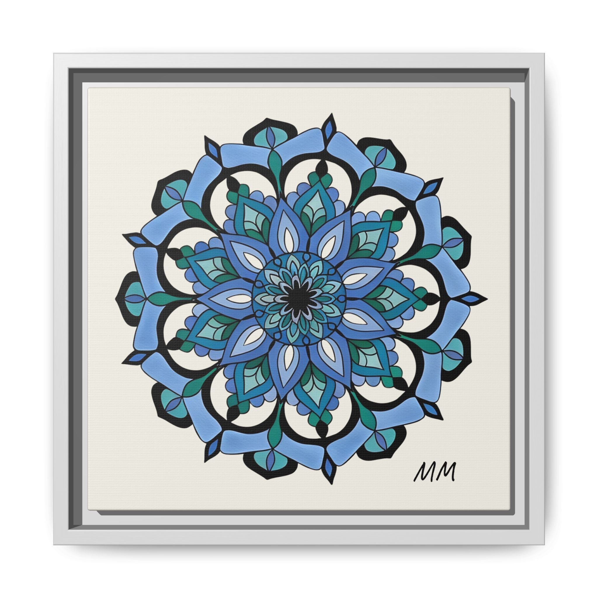 Leilani  Blue Floral Mandala Framed Canvas Art — Matte Multi-Color Wall Decor