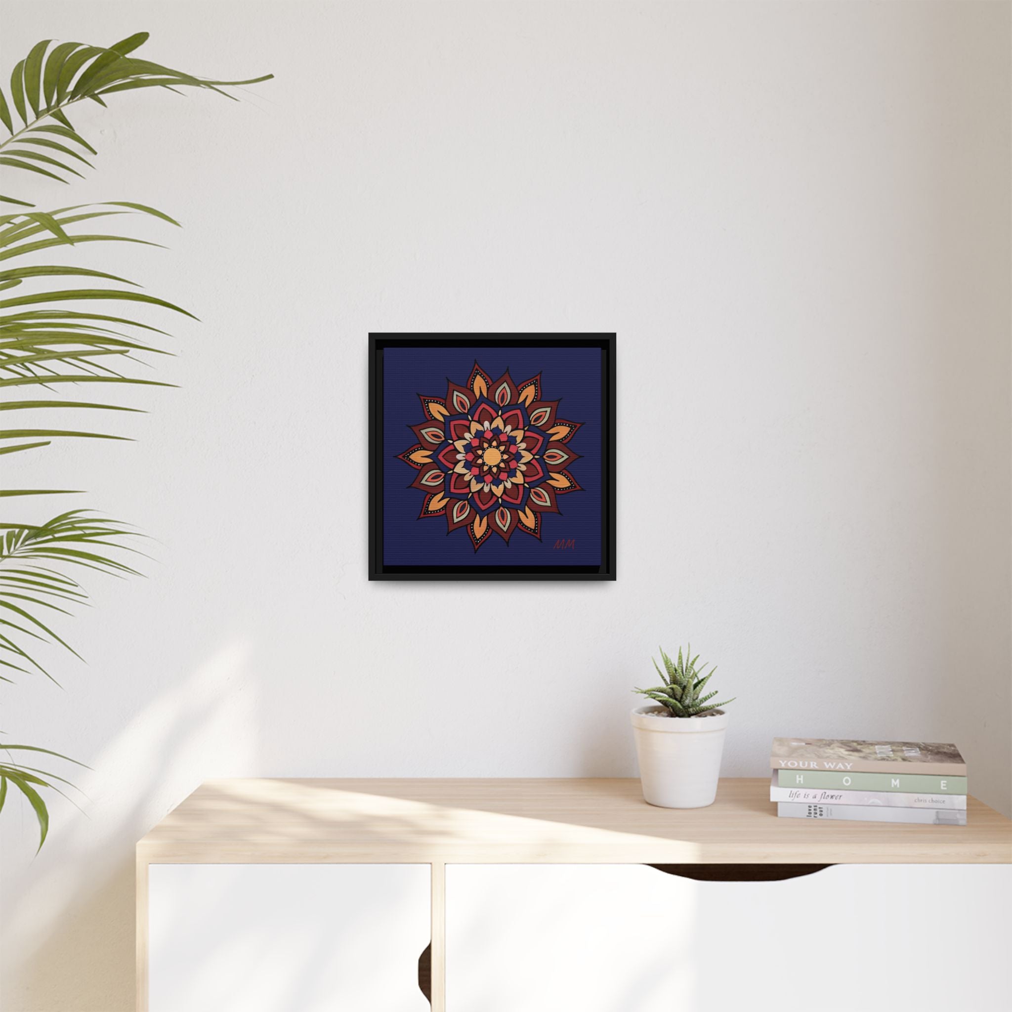 Hana Framed Mandala Canvas Art - Boho Floral Wall Decor
