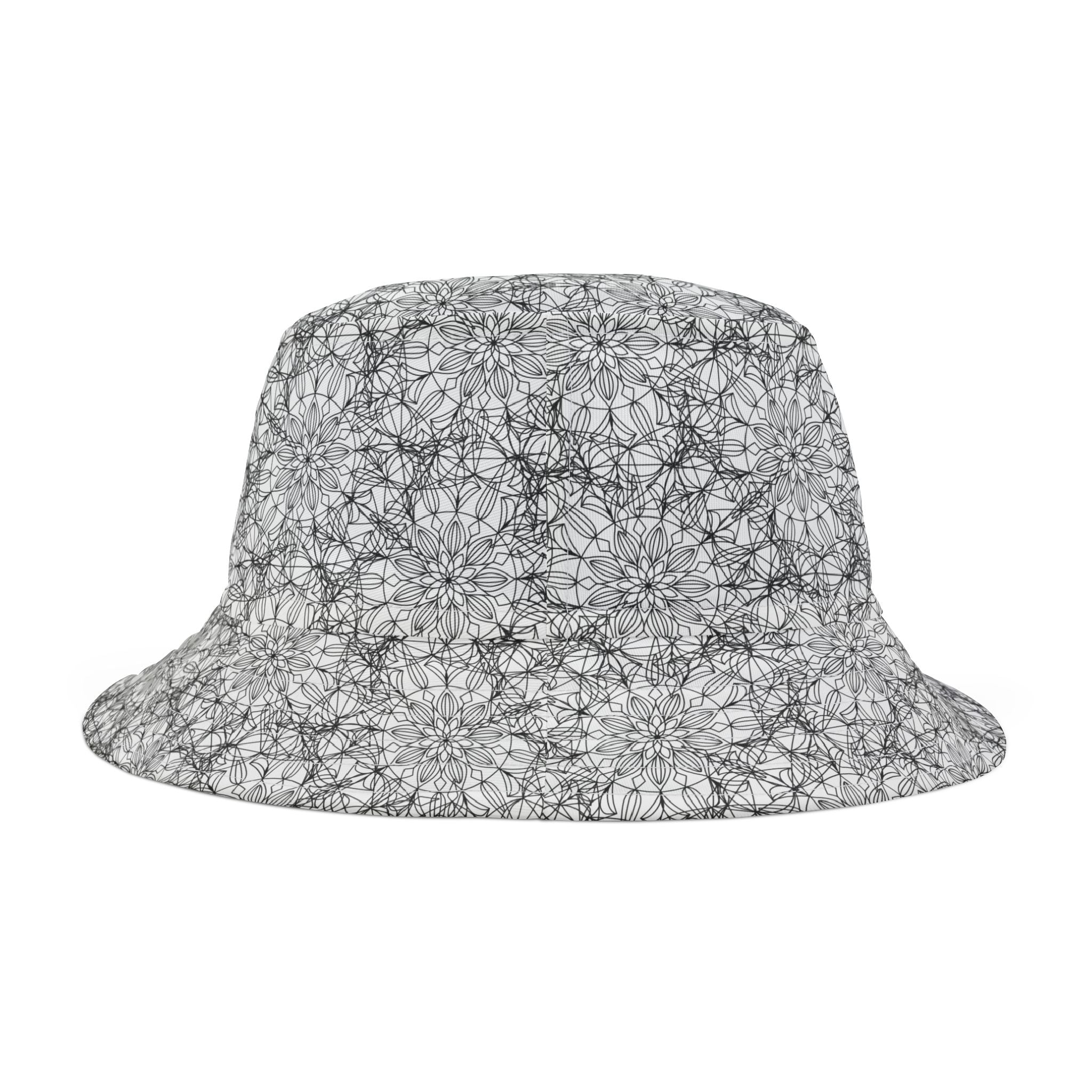 Howard Mandala Art Kaleidoscope Pattern Bucket Hat — Monochrome Geometric Sun Hat
