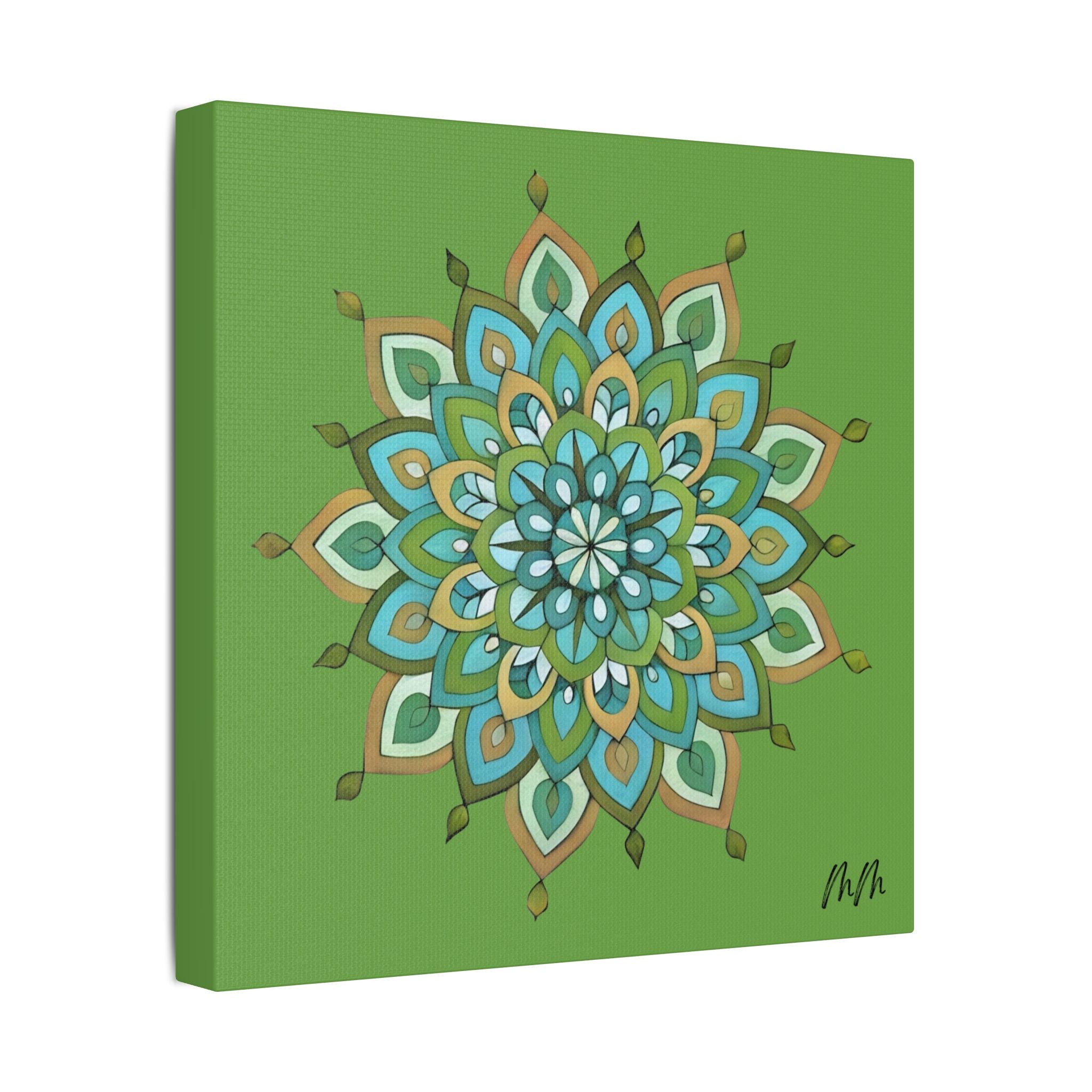 Mary Mandala Green Floral Mandala Canvas Art — Stretched Satin Wall Decor