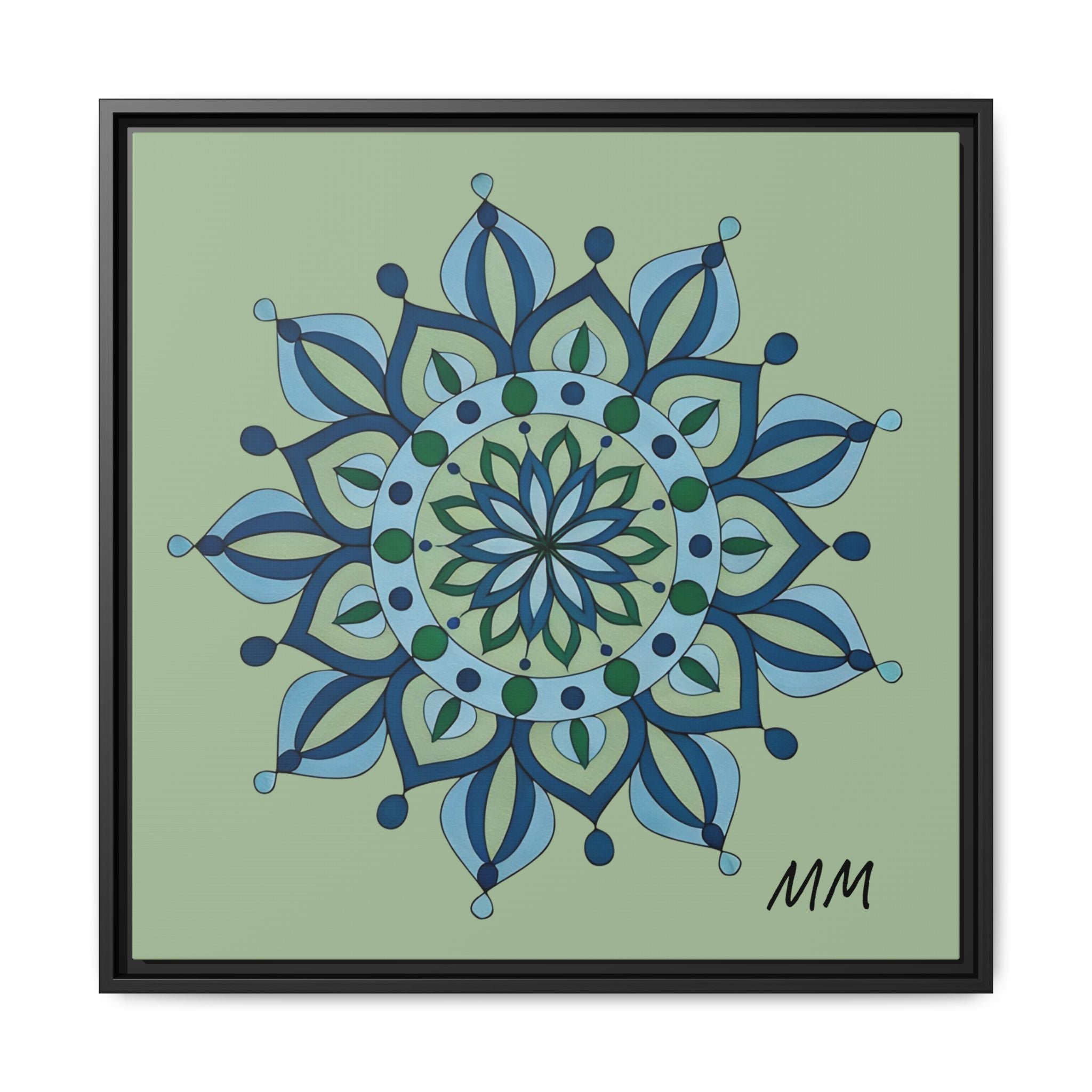 Esme Framed Blue-Green Mandala Matte Canvas Wall Art