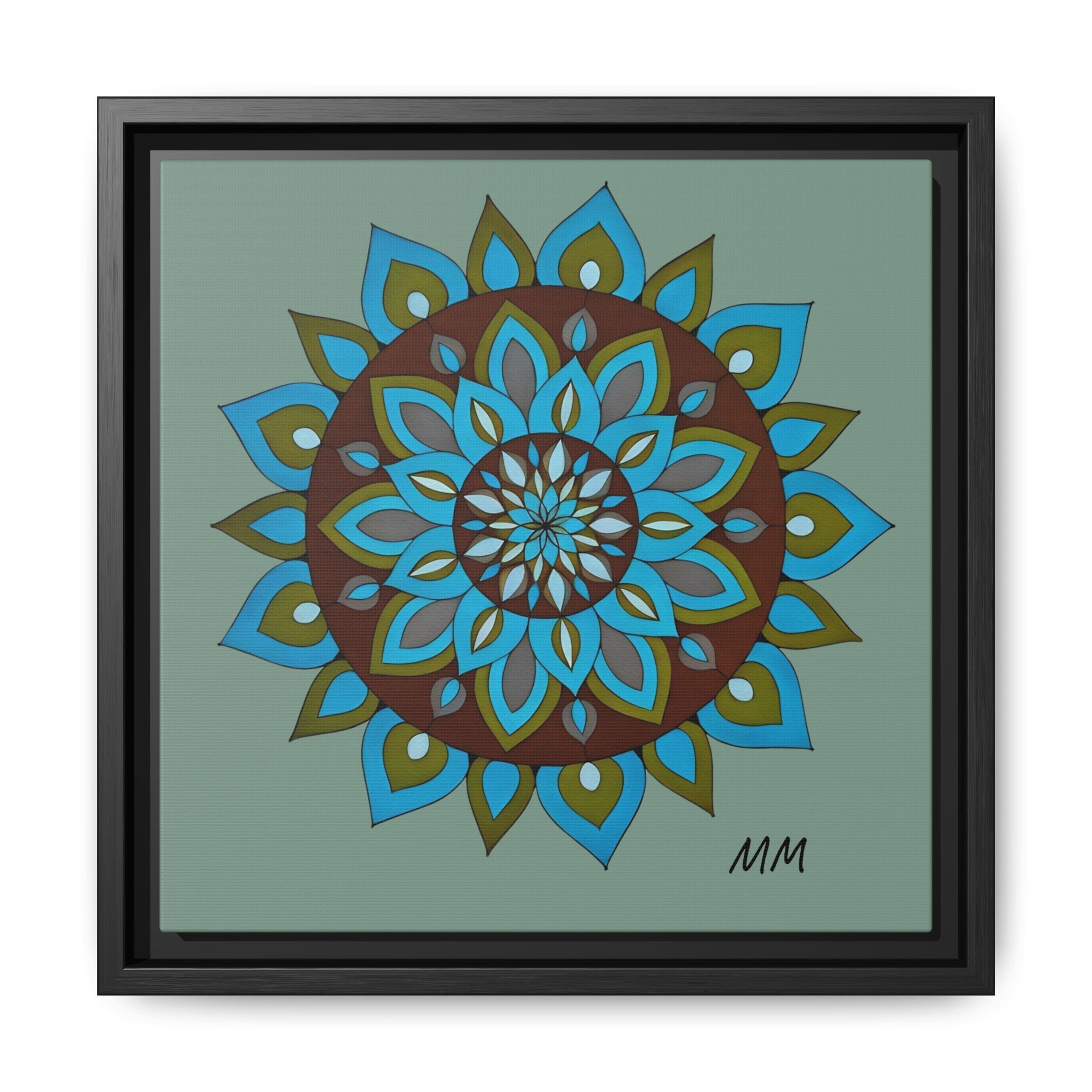 Emily Mandala Art Framed Canvas Wall Art — Blue Green Floral Geometric