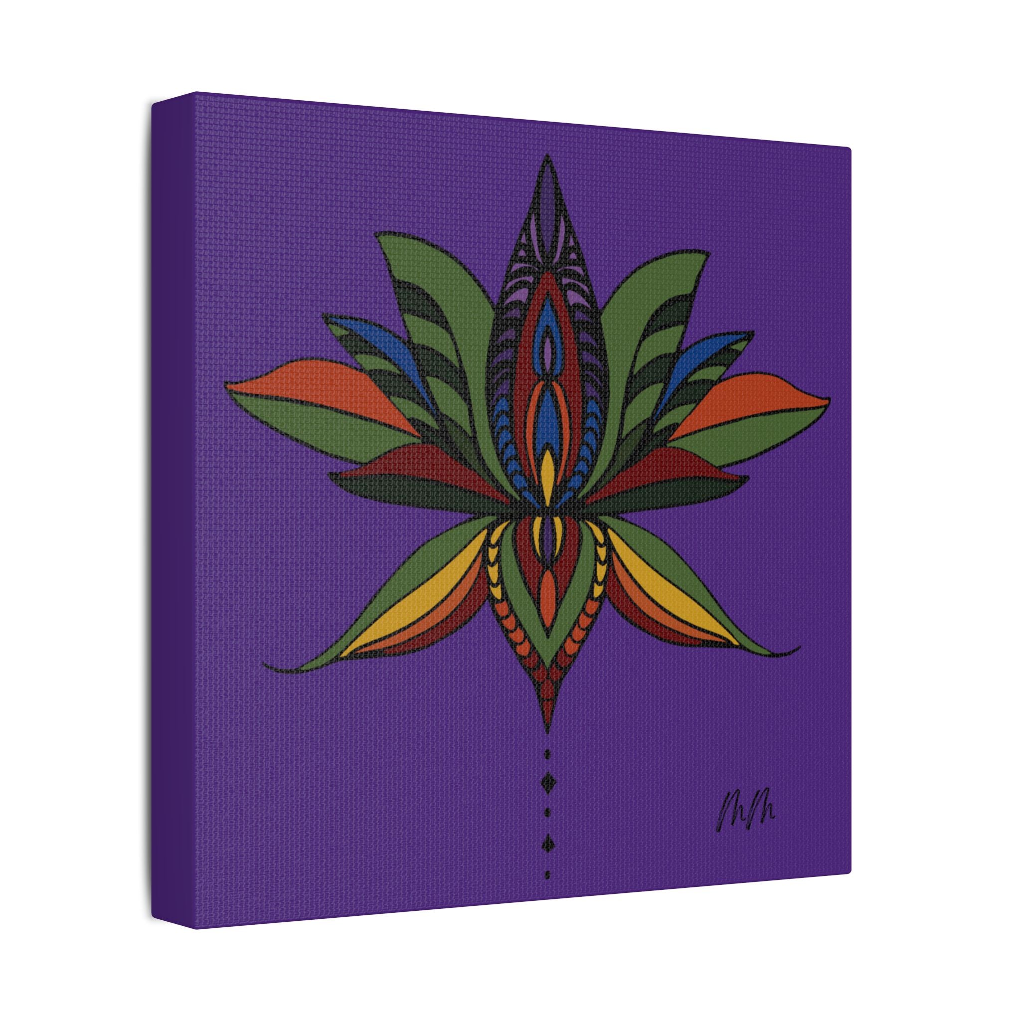 Martha Mandala Colorful Lotus Art Satin Stretched Canvas