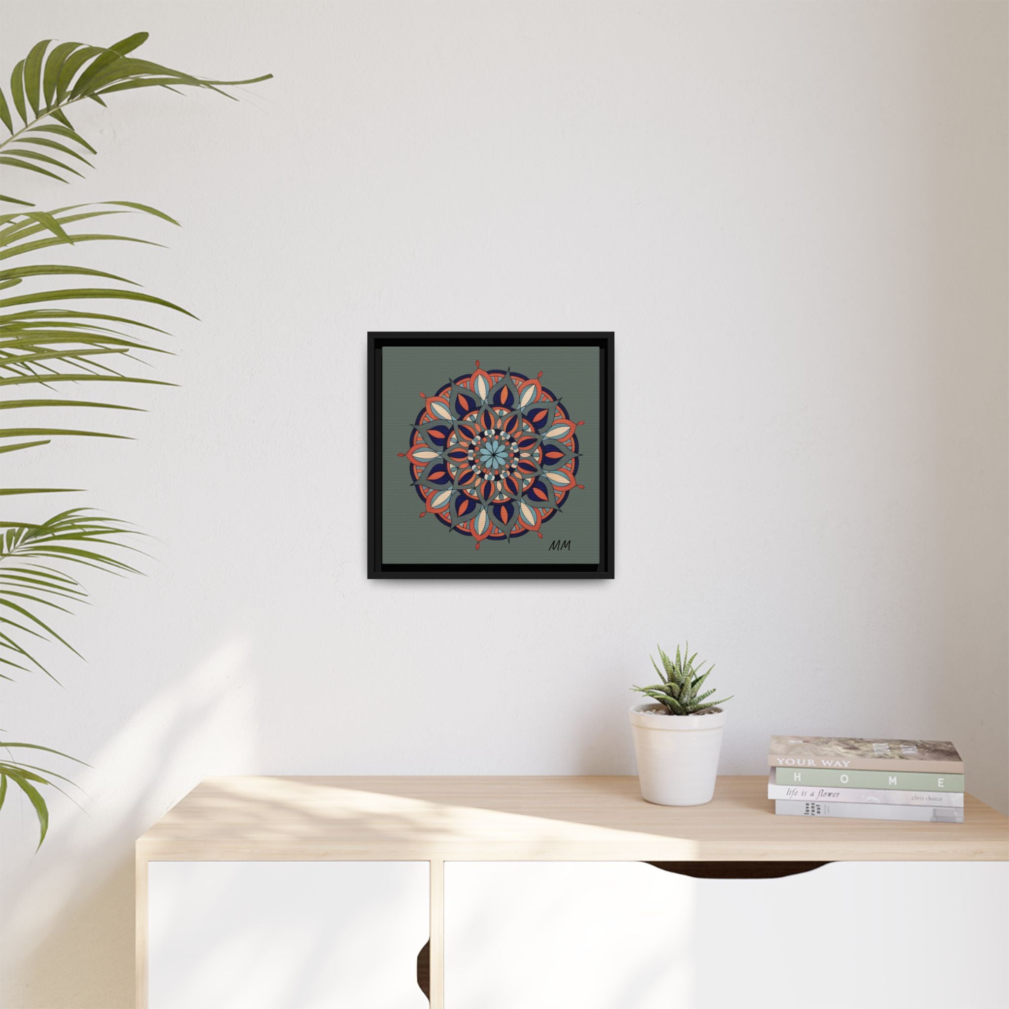 Delilah Framed Mandala Wall Art — Matte Canvas Floral Geometric Print