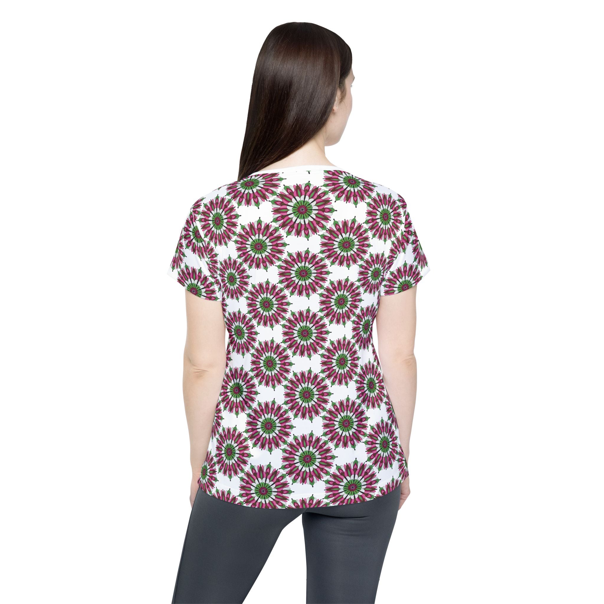 Rosie Mandala Women's Sports Jersey — Pink Green Floral Kaleidoscope All-Over Print