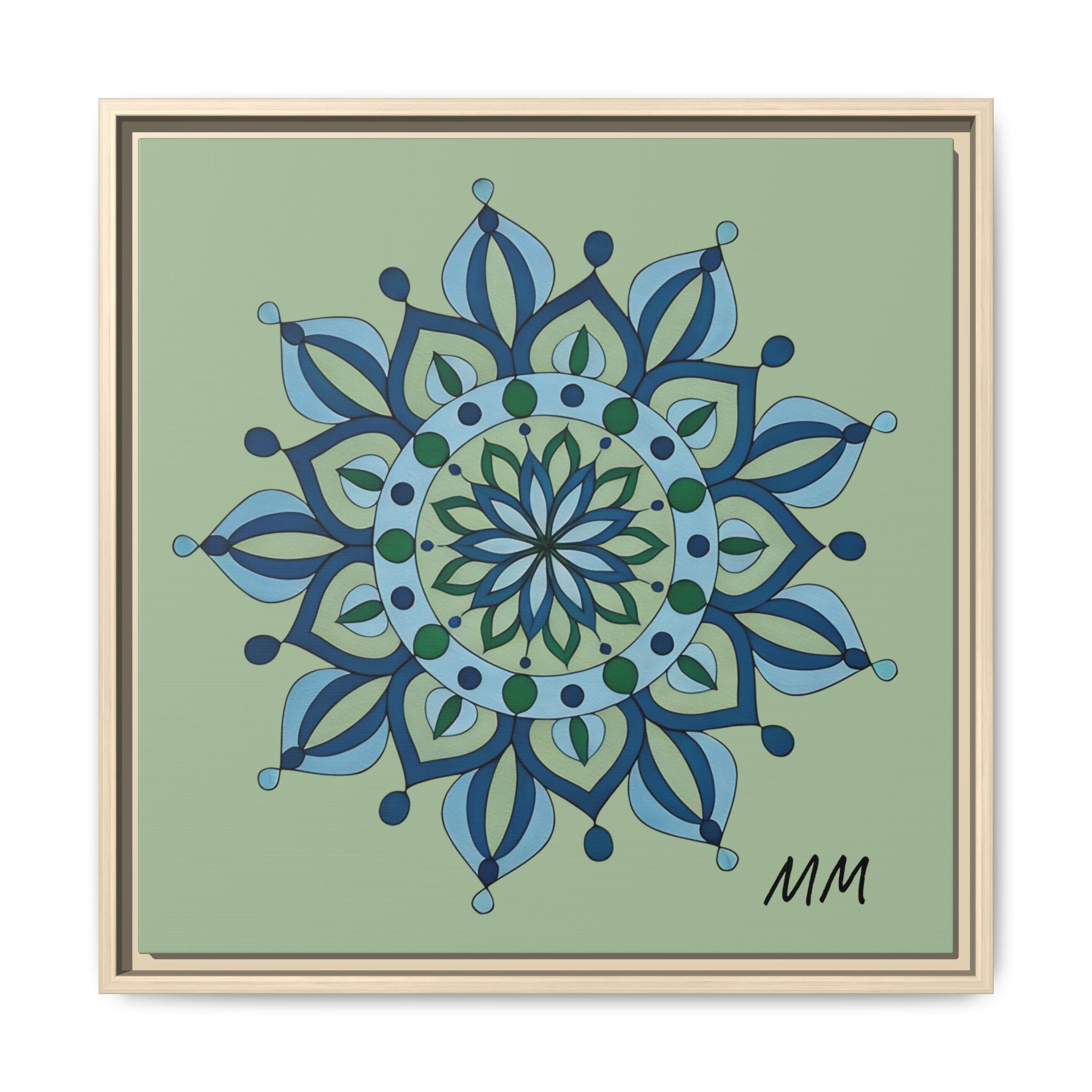 Esme Framed Blue-Green Mandala Matte Canvas Wall Art