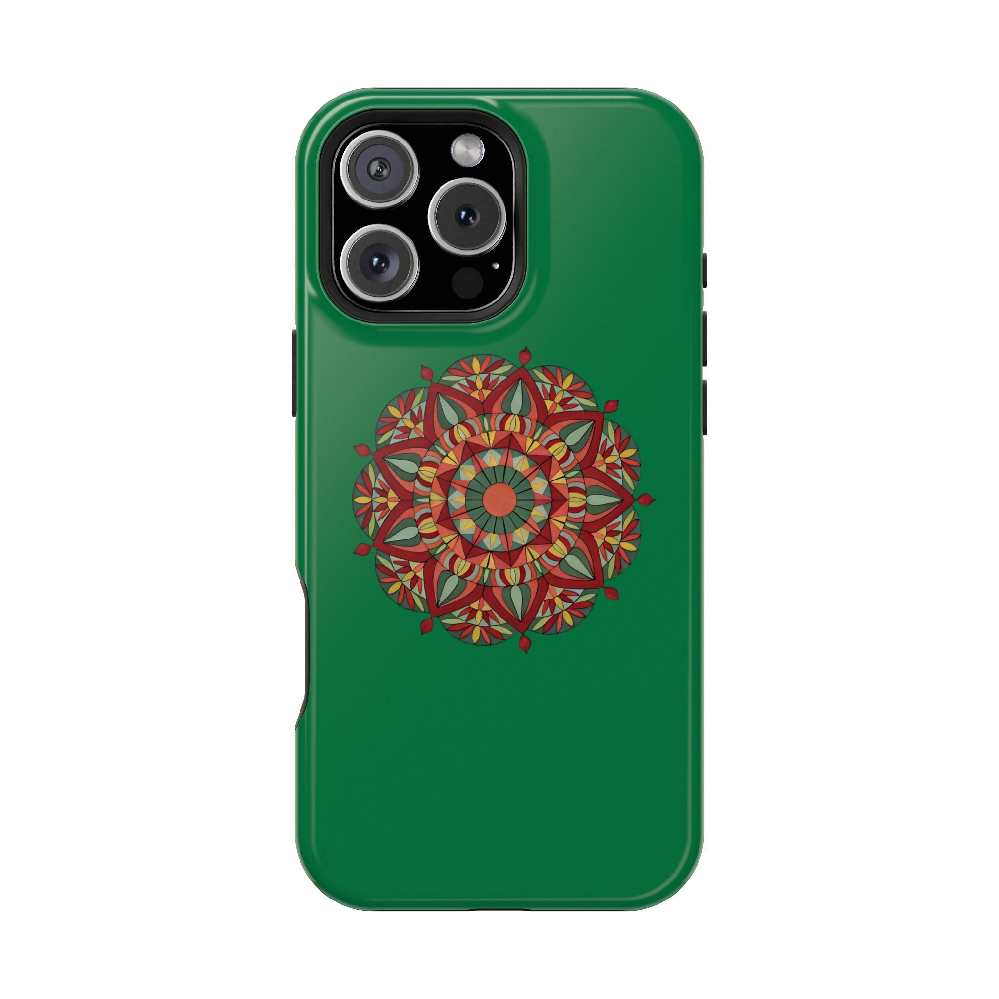 Thalia Mandala Art Impact-Resistant Magnetic Phone Case — Red Green Floral Mosaic