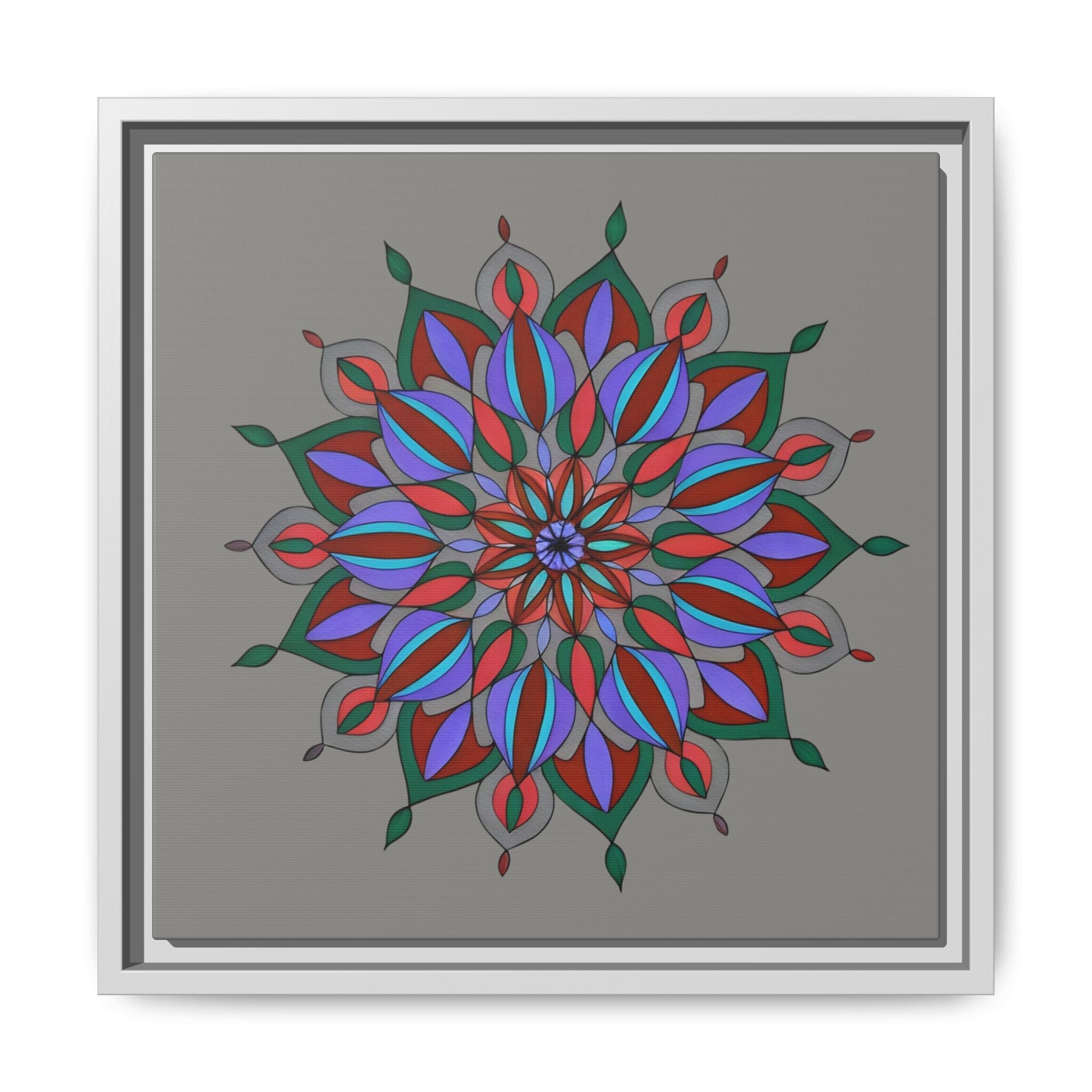 Maya Framed Floral Mandala Matte Canvas Wall Art — Teal Boho Home Decor