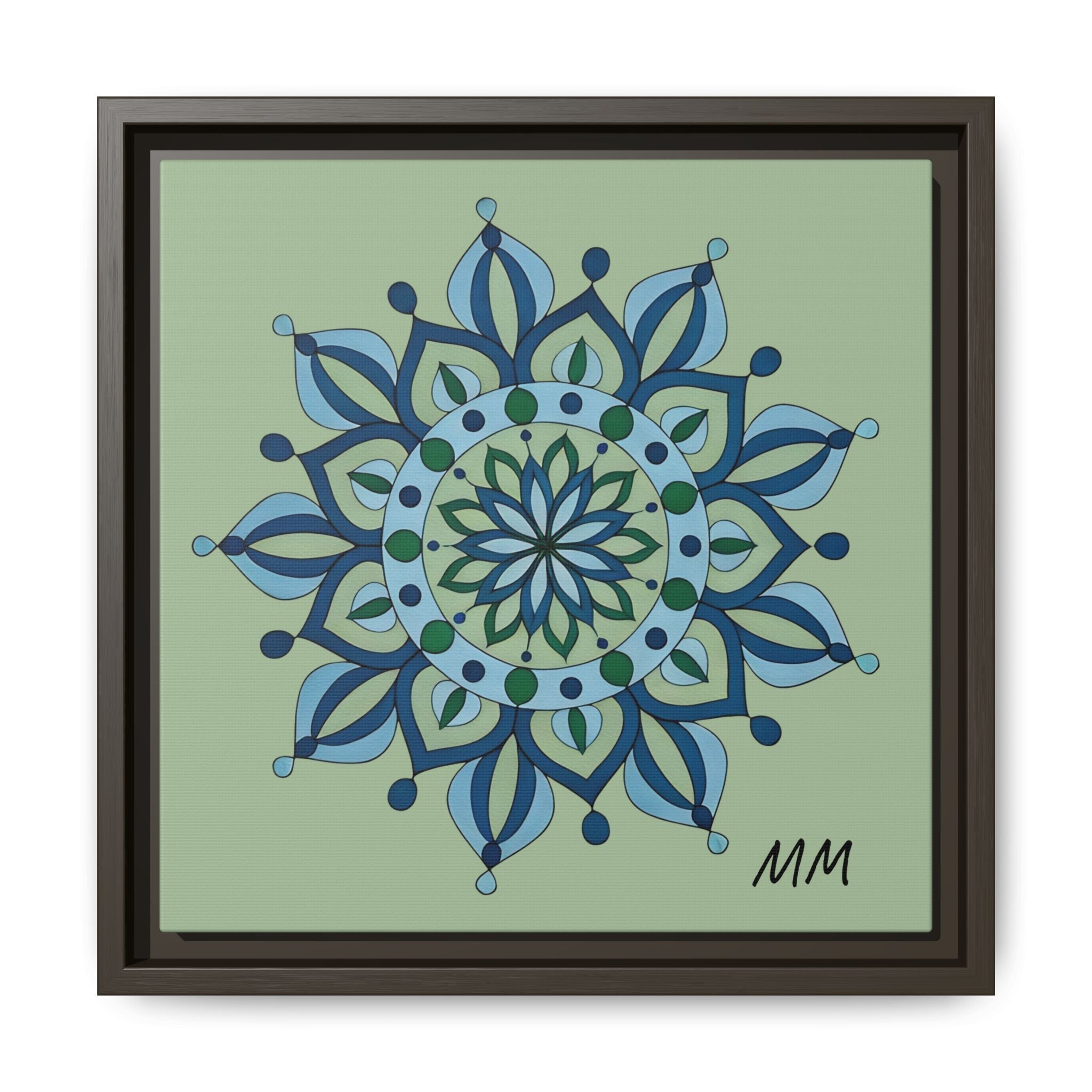 Esme Framed Blue-Green Mandala Matte Canvas Wall Art