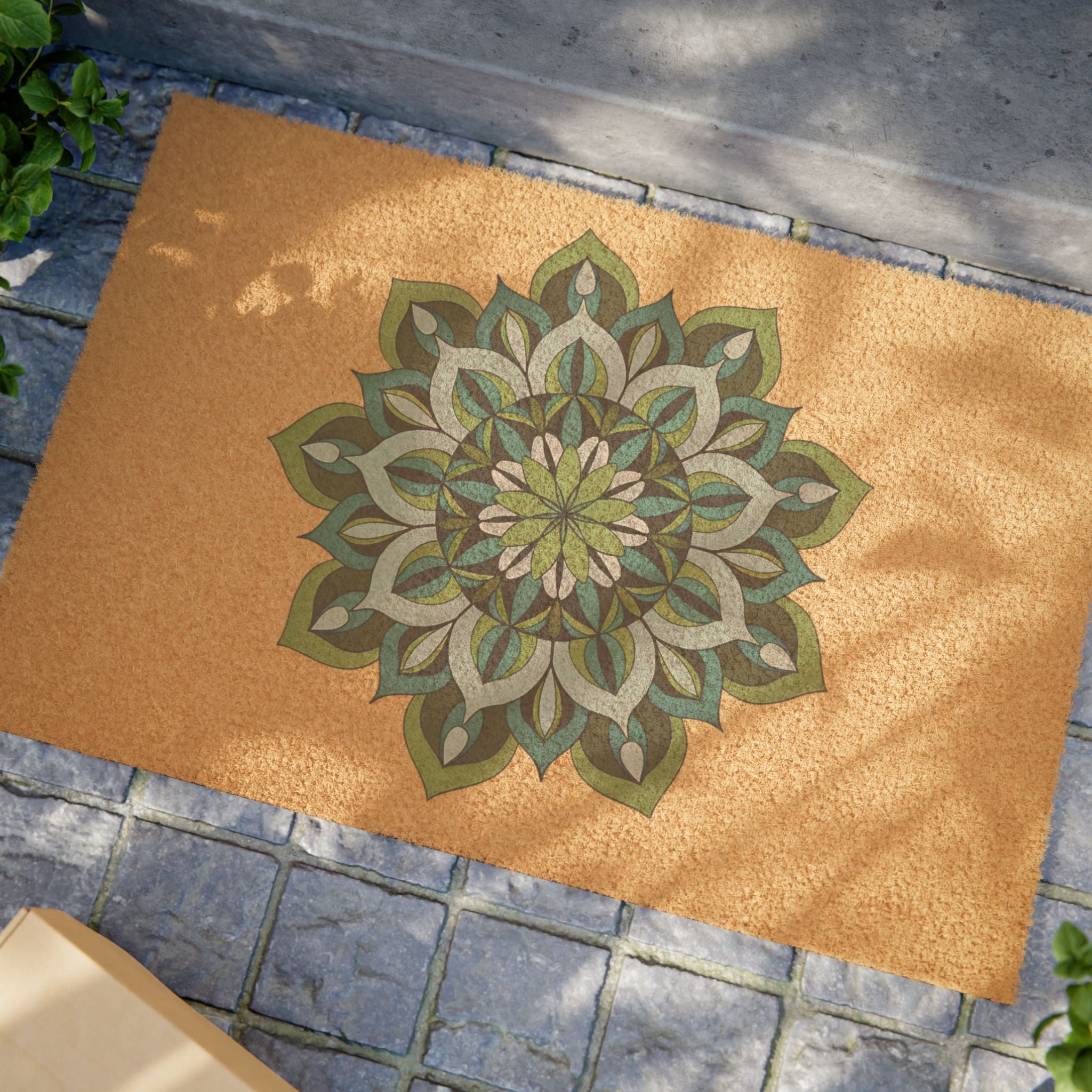 Lynne Mandala Art Green Mandala Doormat – Decorative Coir Entry Rug