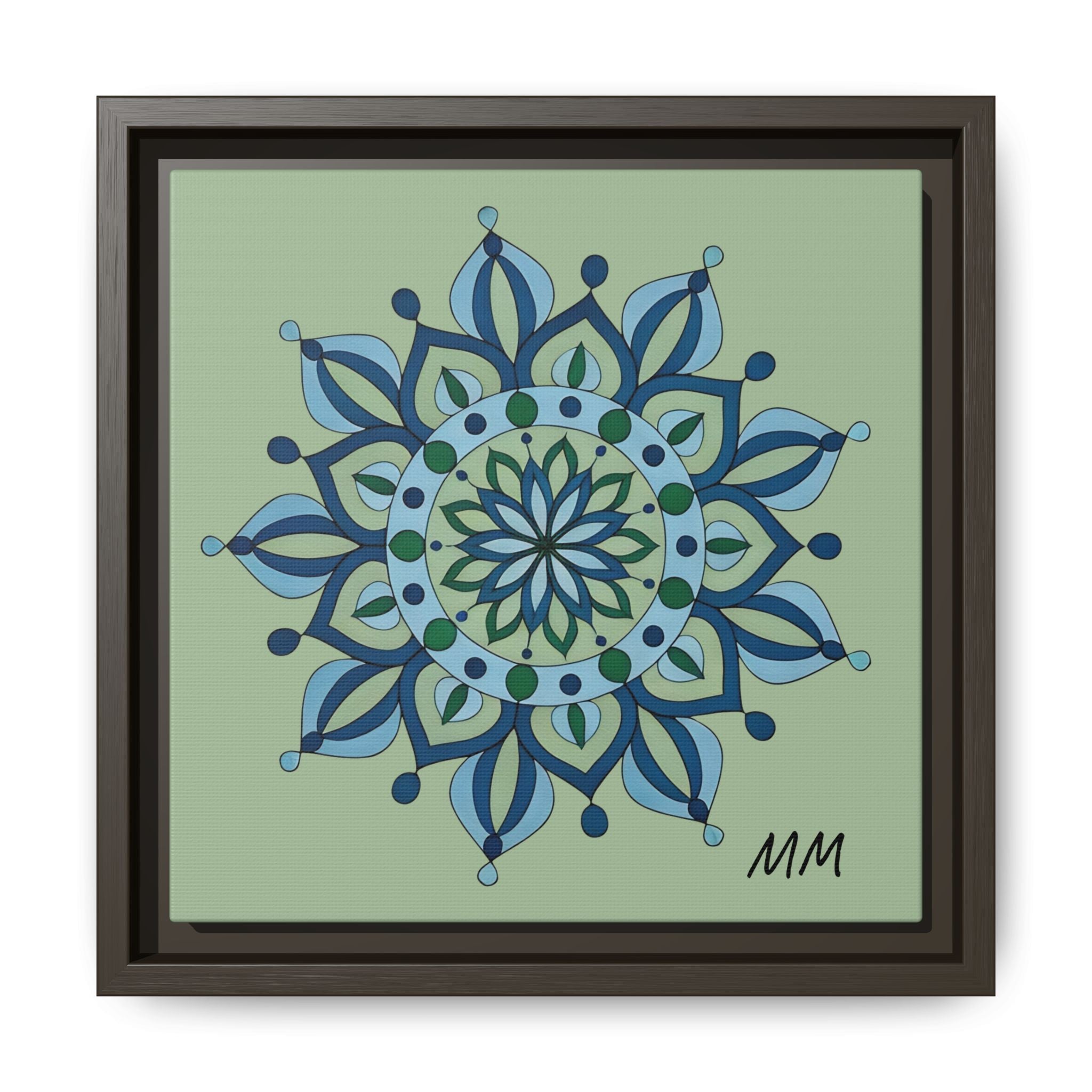 Esme Framed Blue-Green Mandala Matte Canvas Wall Art