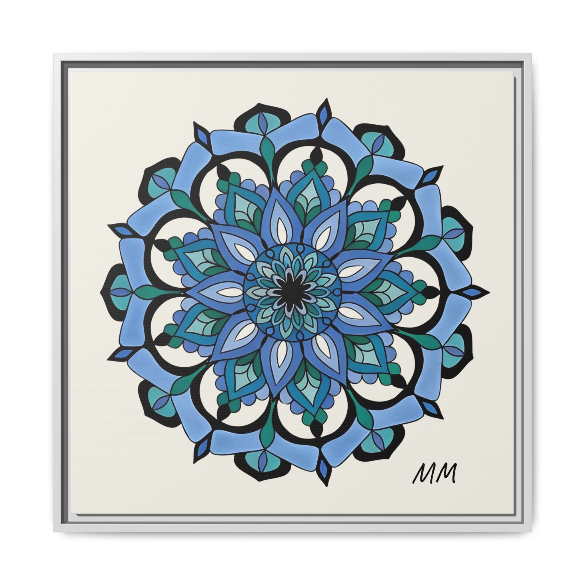Leilani  Blue Floral Mandala Framed Canvas Art — Matte Multi-Color Wall Decor
