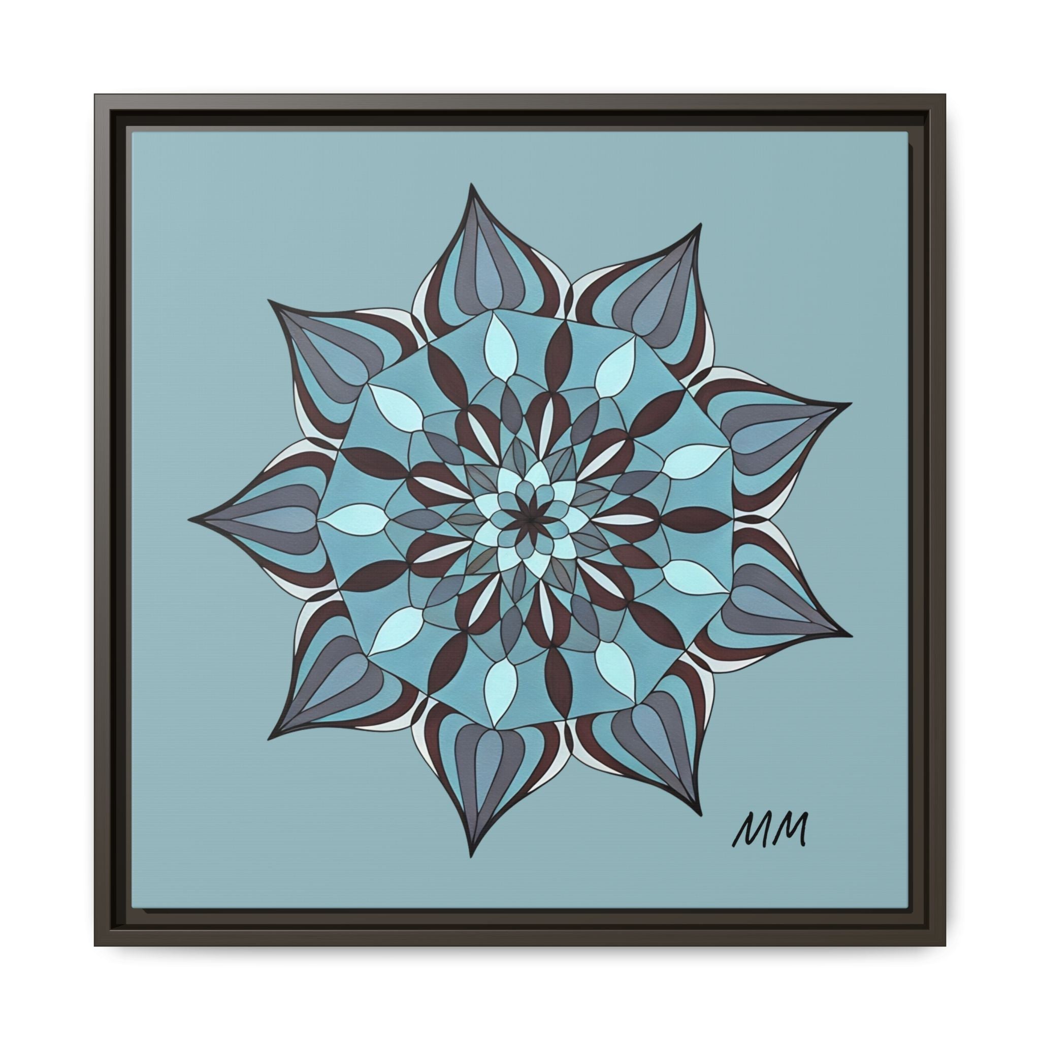 Wren Framed Blue Mandala Canvas Art – Matte Floral Wall Decor