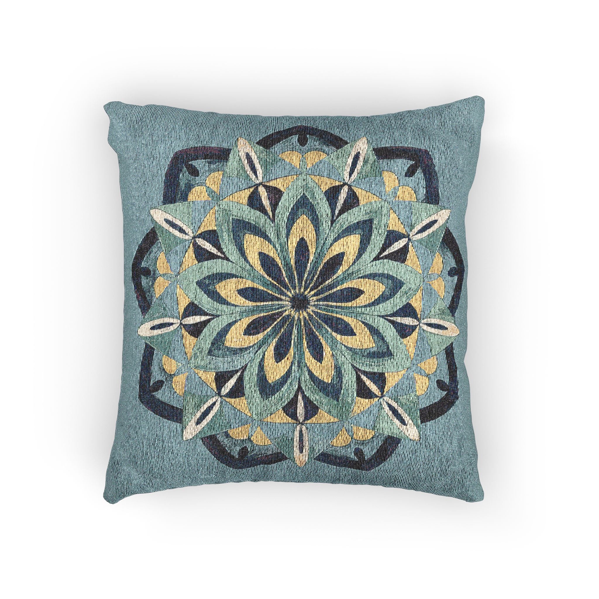 Bharani Mandala Art Boho Woven Pillow with Vintage Floral Mandala — Decorative Throw Cushion