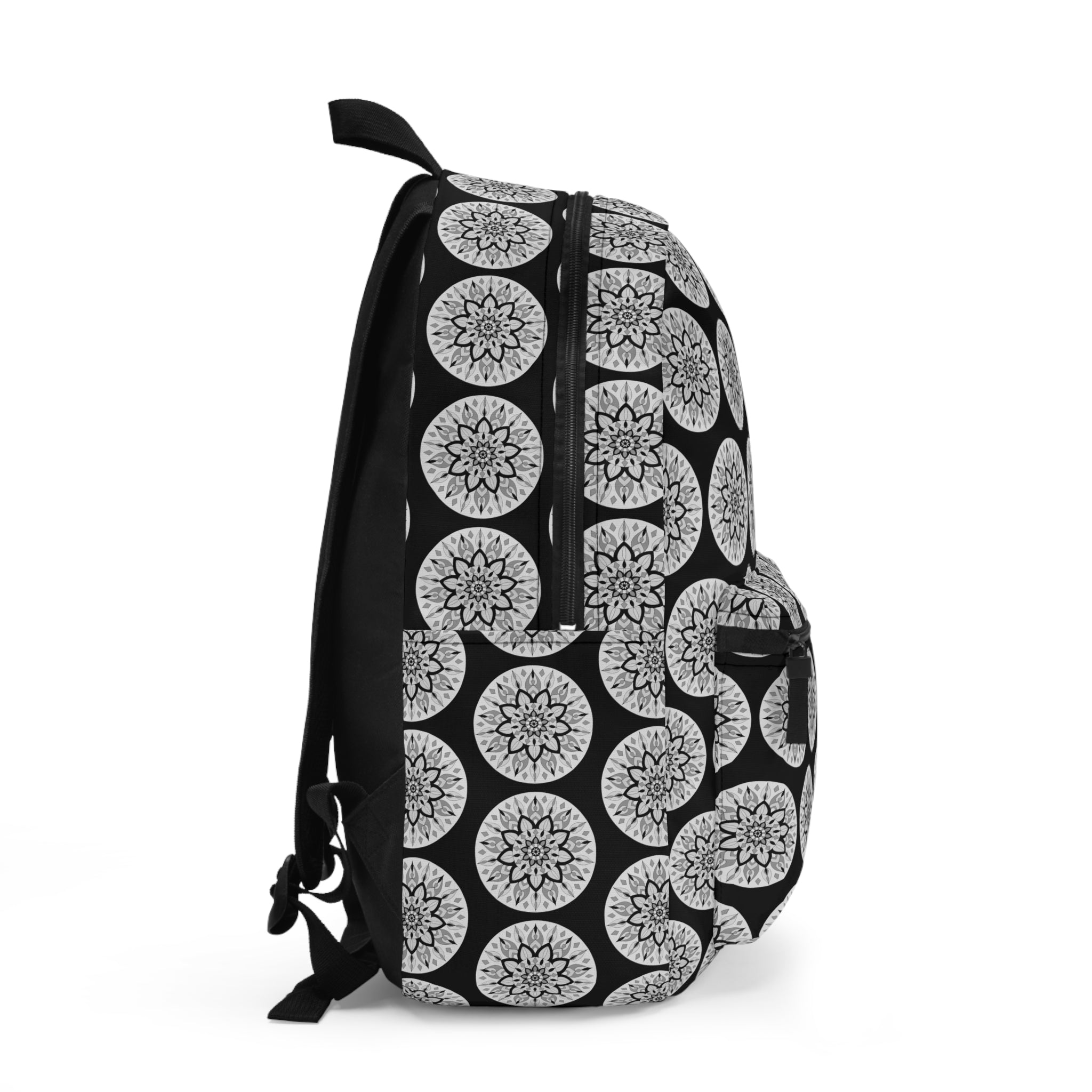 Martin Mandala Circles Backpack — Black & White Floral Pattern School Bag