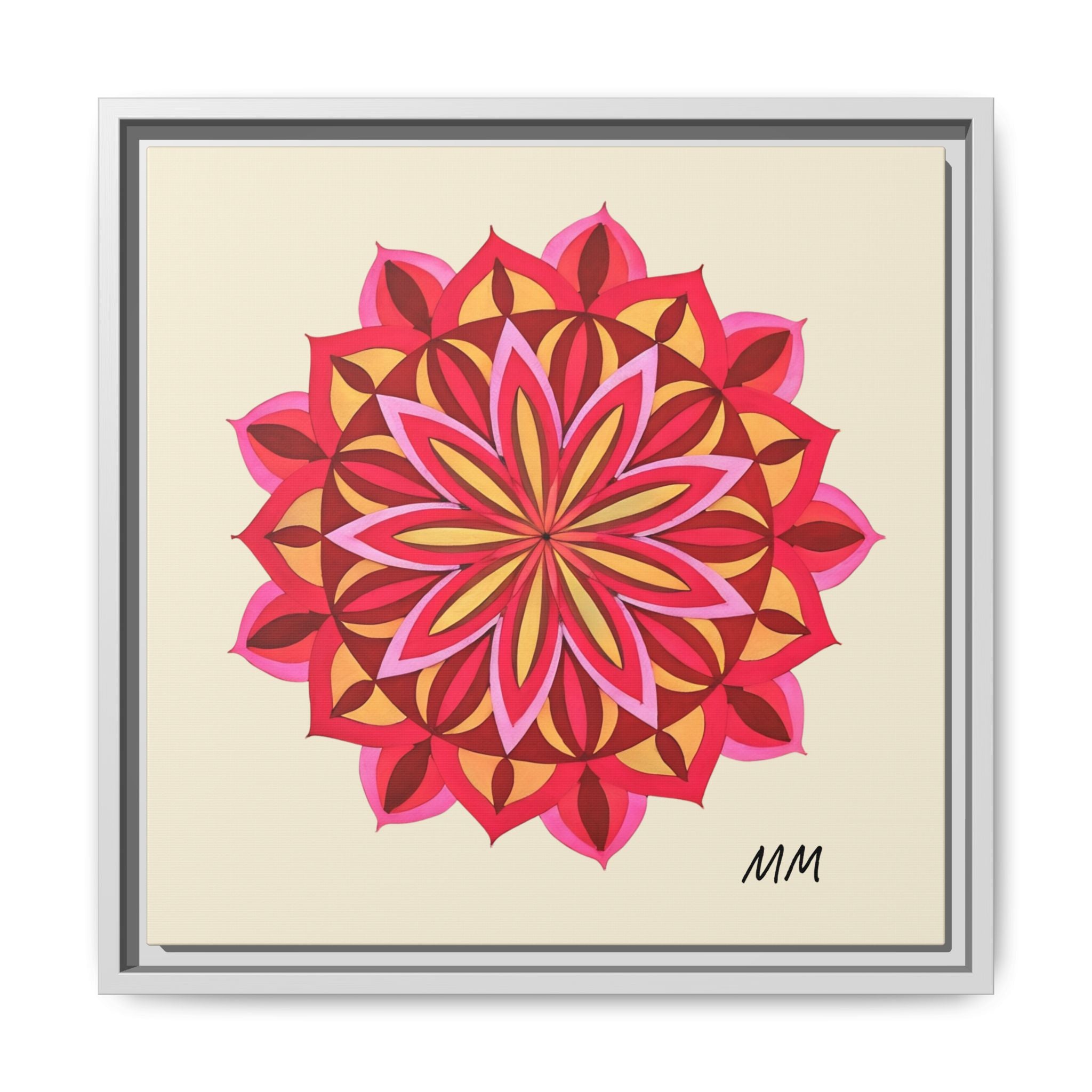Elodie Framed Floral Mandala Canvas Art — Pink & Red Decorative Wall Print
