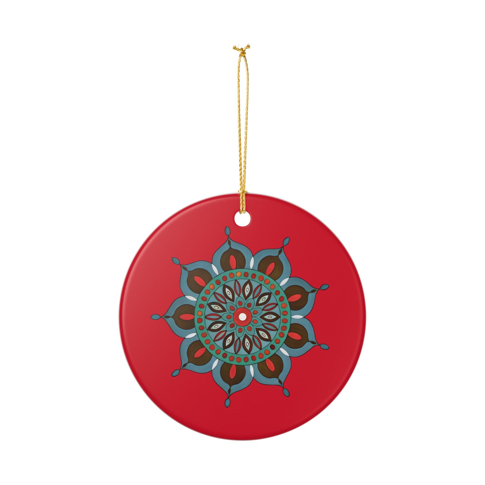 Everlee Mandala Ceramic Ornament – Red Floral Holiday Decoration