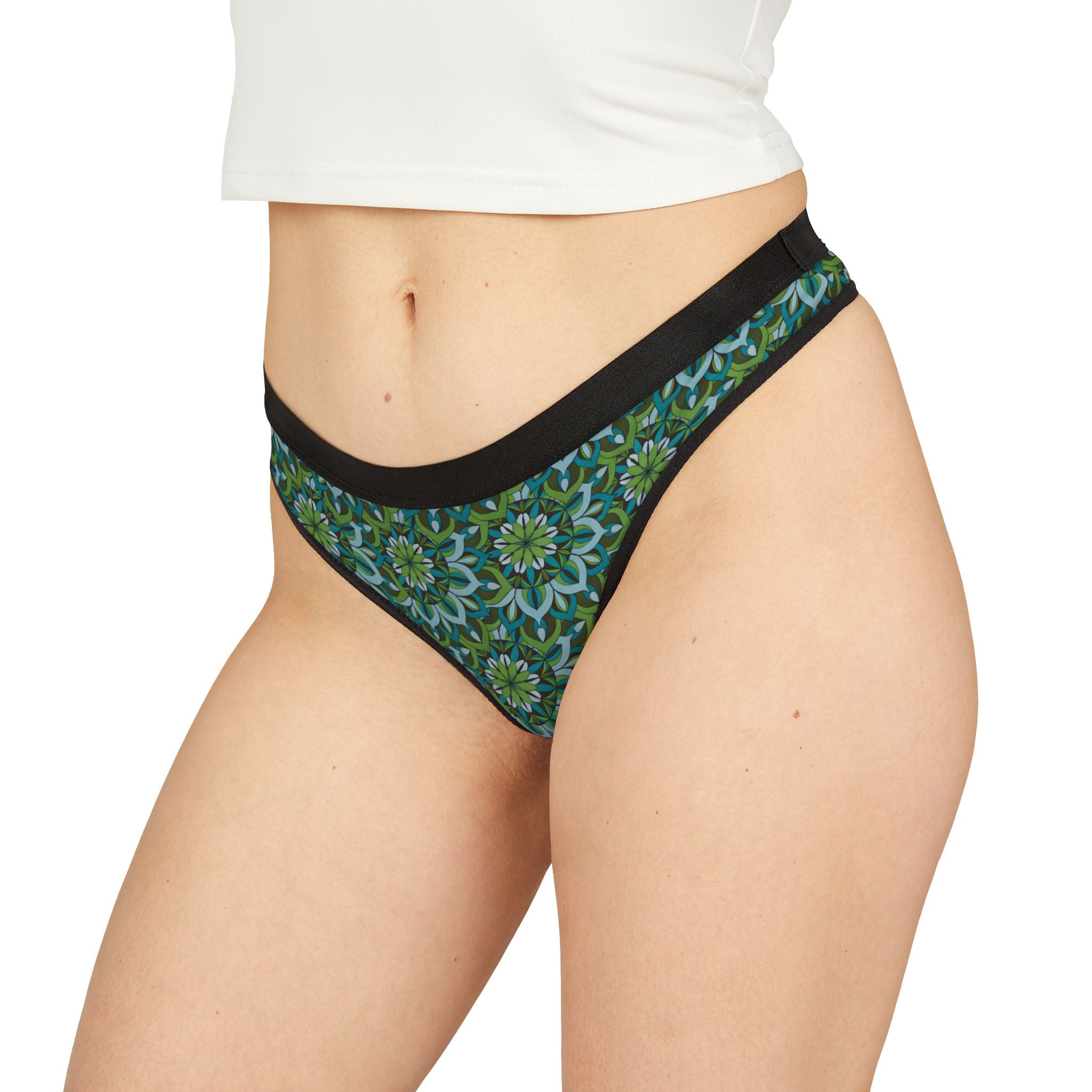 Lynne Mandala Floral Mandala Women's Thong – Green Boho Patterned Lingerie