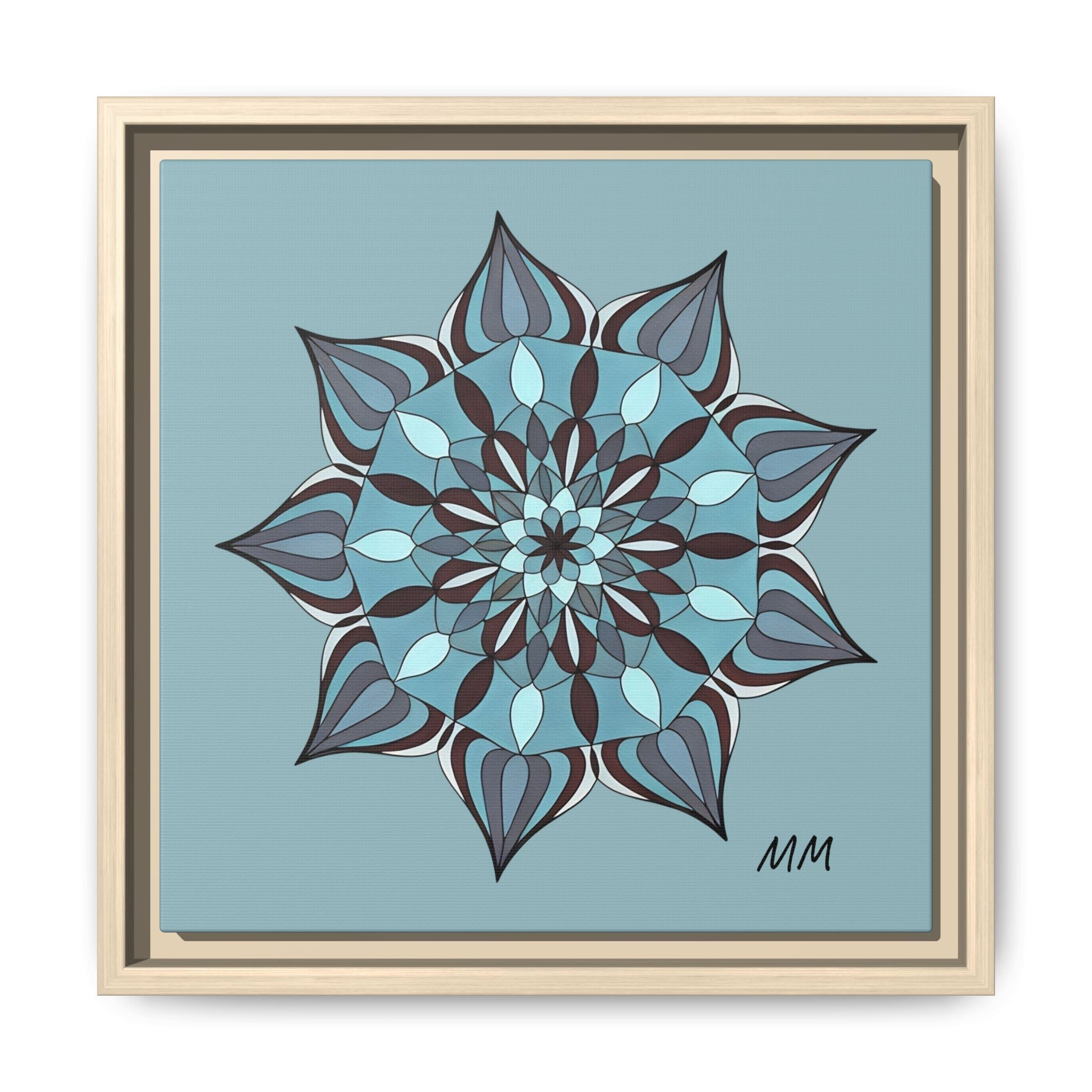 Wren Framed Blue Mandala Canvas Art – Matte Floral Wall Decor