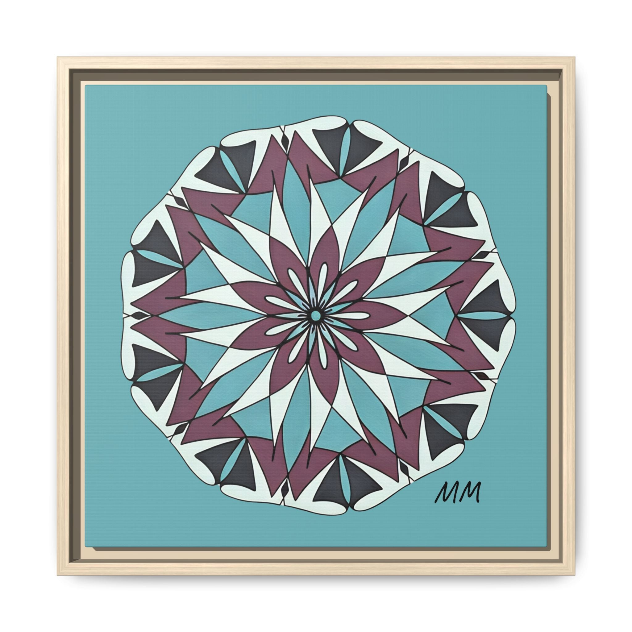 Milani Framed Mandala Canvas Wall Art — Teal & Plum Geometric Design